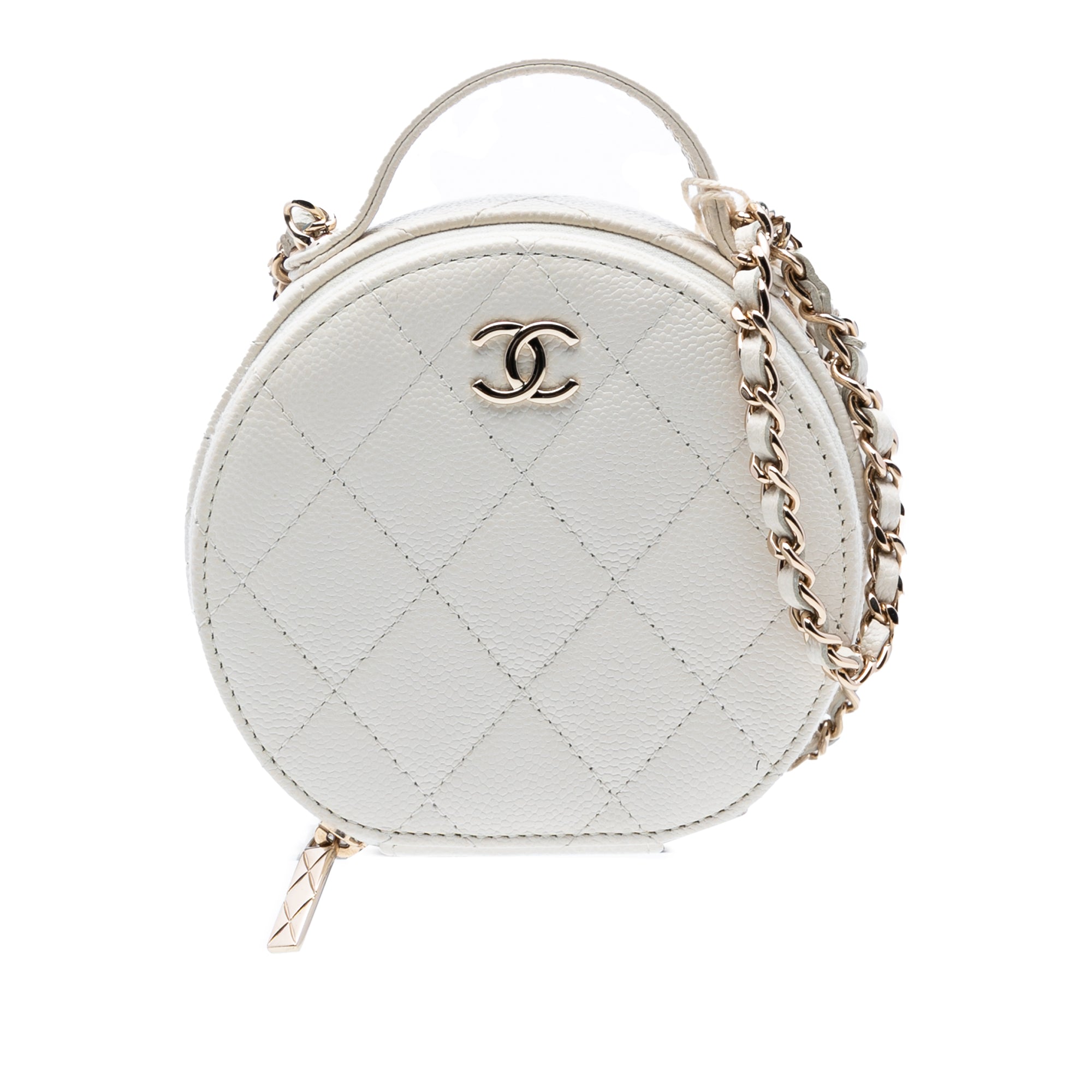 Chanel Quilted Caviar Handle With Care Round Vanity Case with Chain - image 1