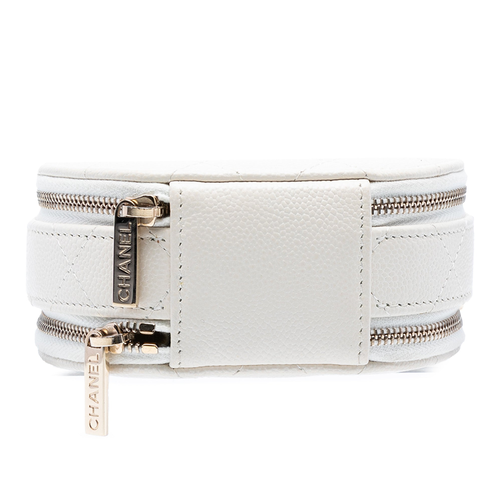 Chanel Quilted Caviar Handle With Care Round Vanity Case with Chain - image 3