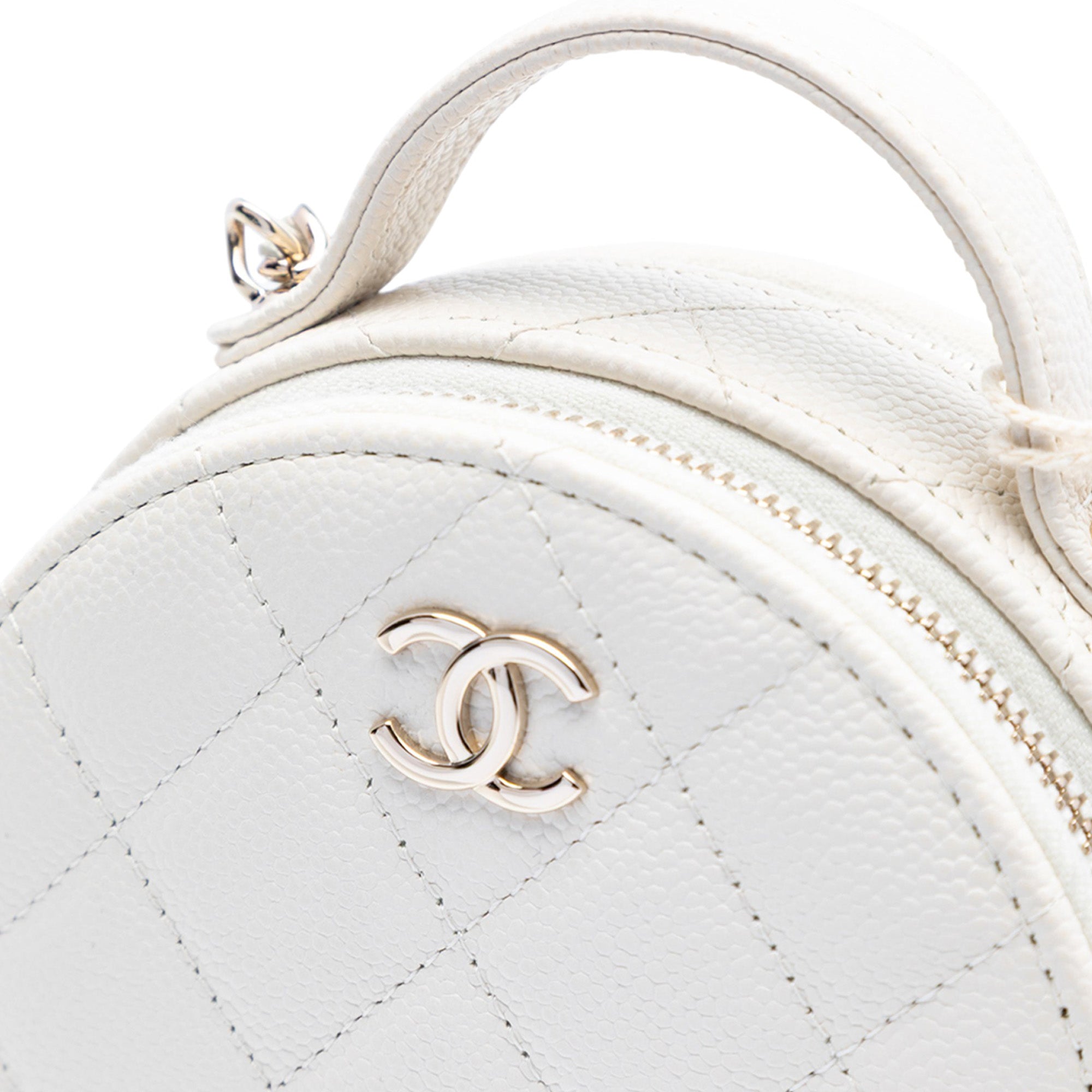Chanel Quilted Caviar Handle With Care Round Vanity Case with Chain - image 8