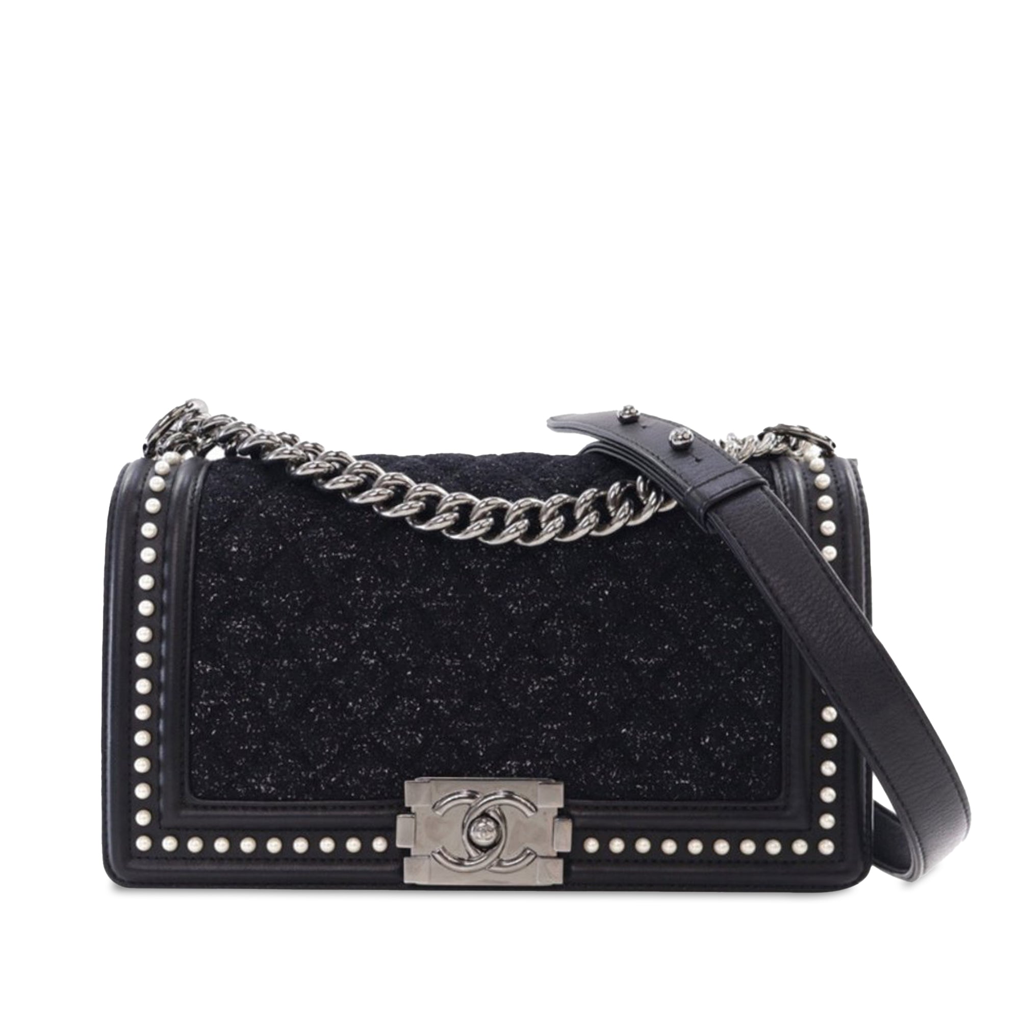 Chanel Old Medium Quilted Tweed and Calfskin Pearl Boy Flap - image 1