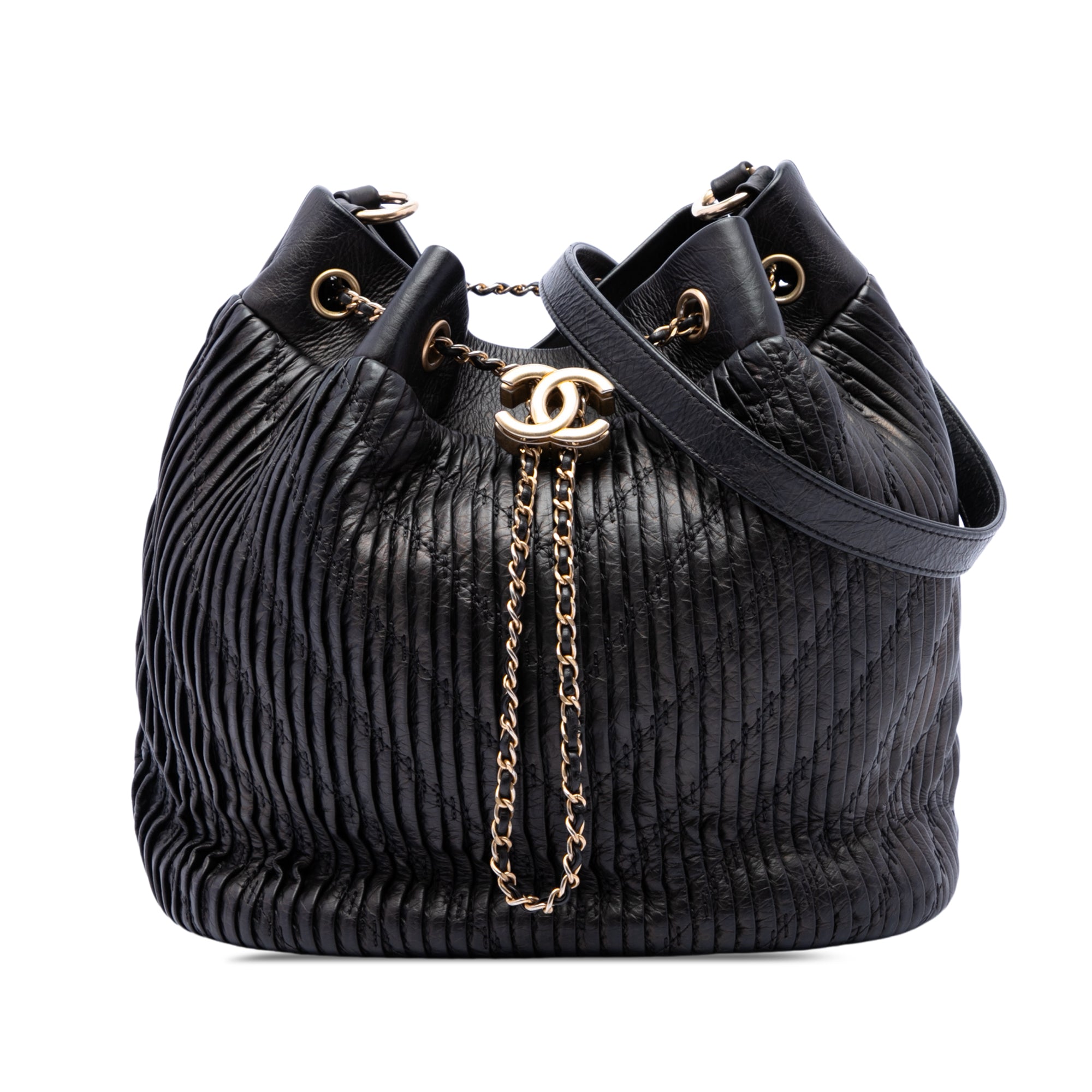 Chanel Medium Crumpled Calfskin Coco Pleats Drawstring Bucket Bag - image 1