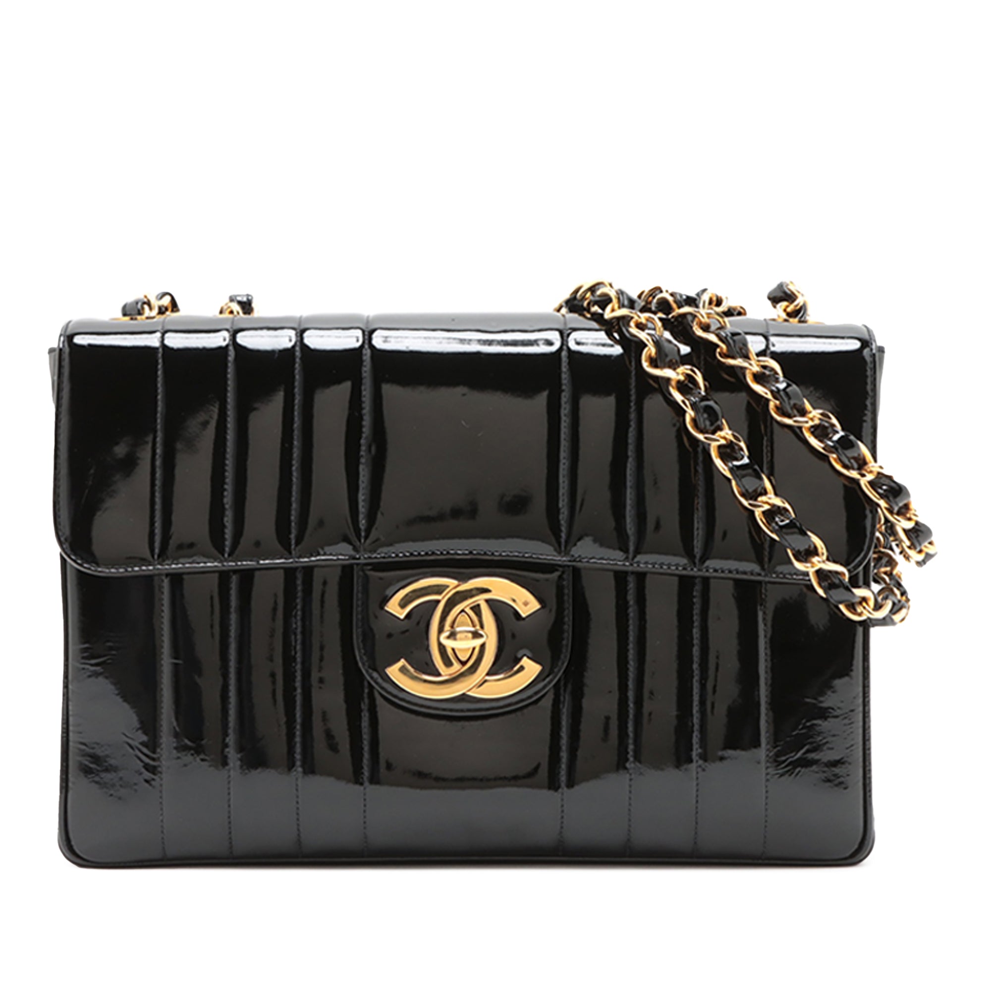 Chanel Jumbo Patent Vertical Quilt Mademoiselle Flap - image 1