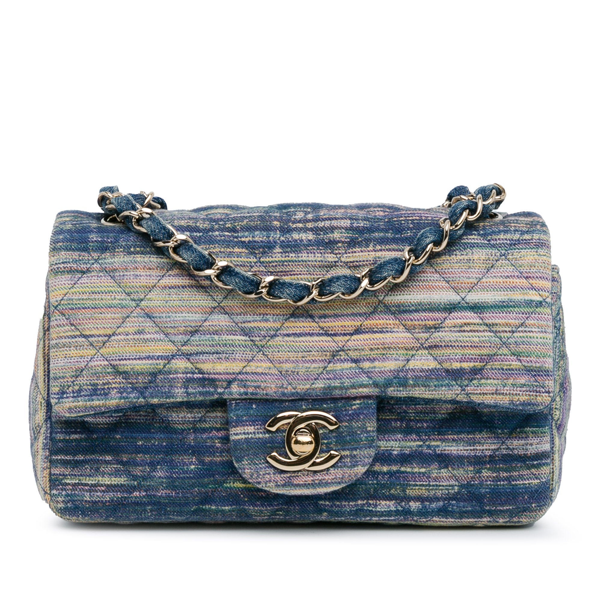 Chanel Mini Rectangular Classic Multicolor Denim Single Flap - image 1