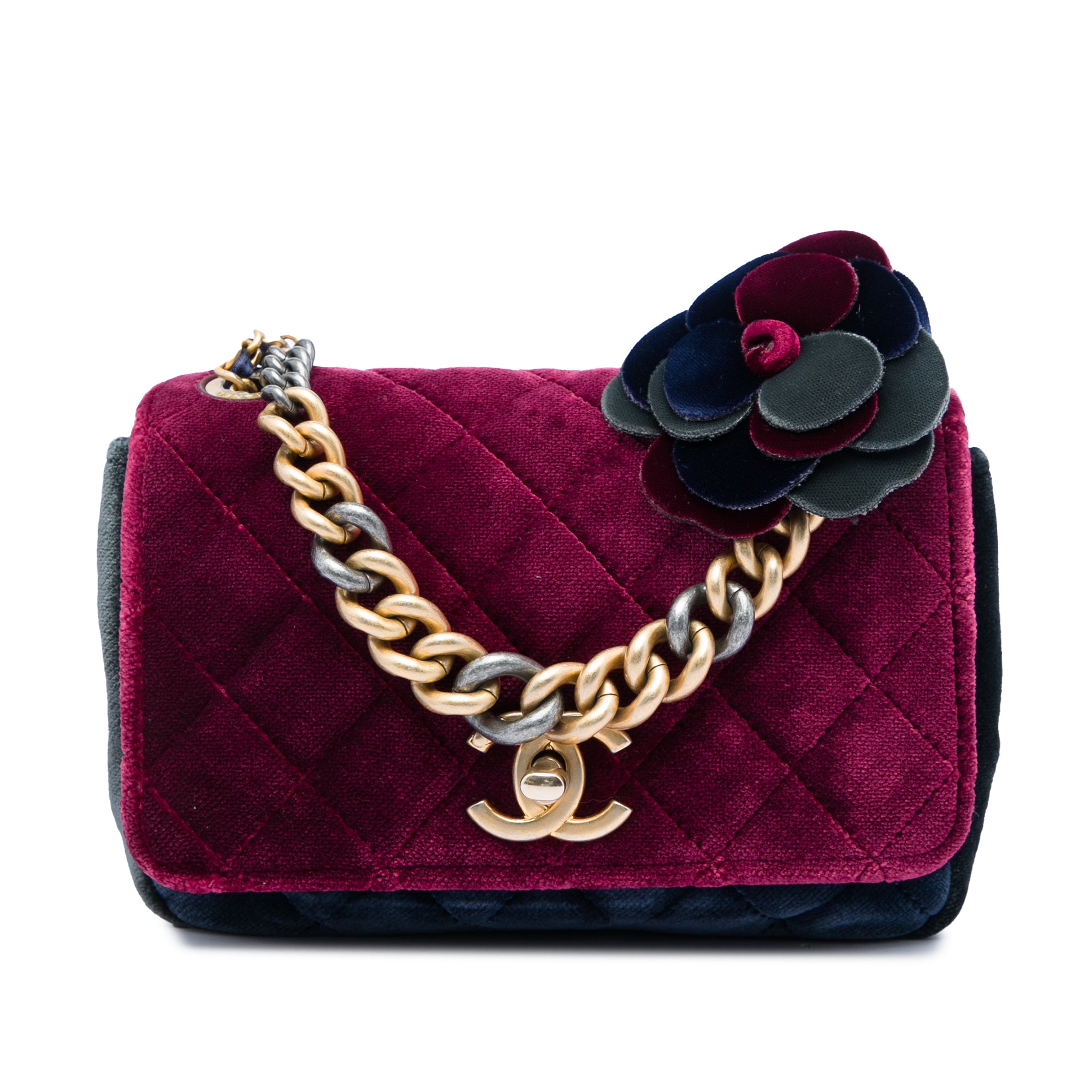 Chanel Paris Cosmopolite Small Tricolor Quilted Velvet Private Affair Camellia Flap - image 1