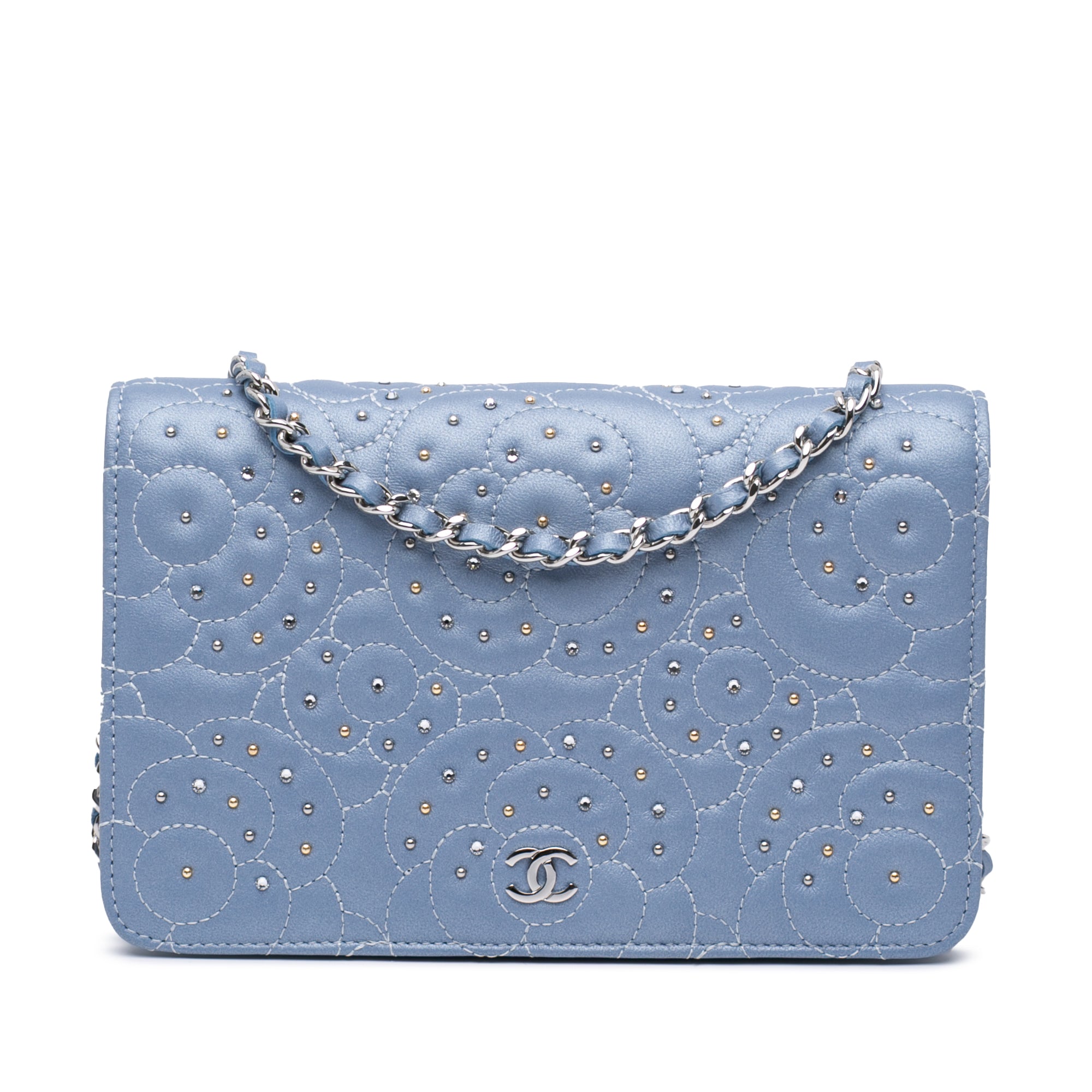 Chanel CC Studded Lambskin Camellia Wallet On Chain - image 1