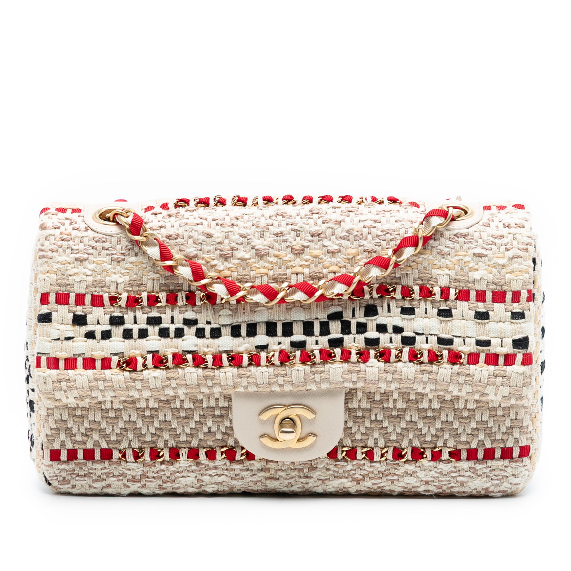 Chanel Medium Classic Tweed and Cotton Raffia Single Flap - image 1