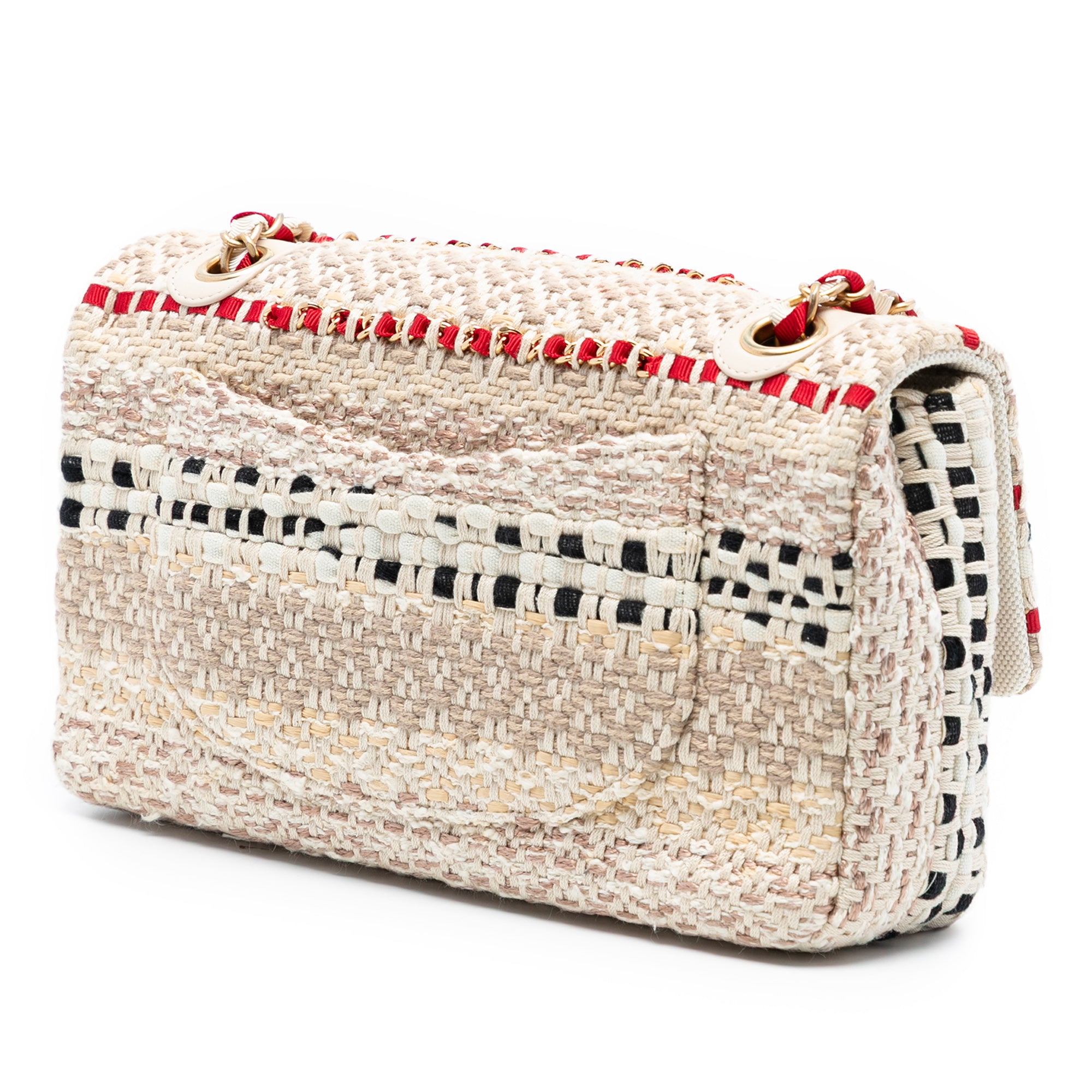 Chanel Medium Classic Tweed and Cotton Raffia Single Flap - image 2