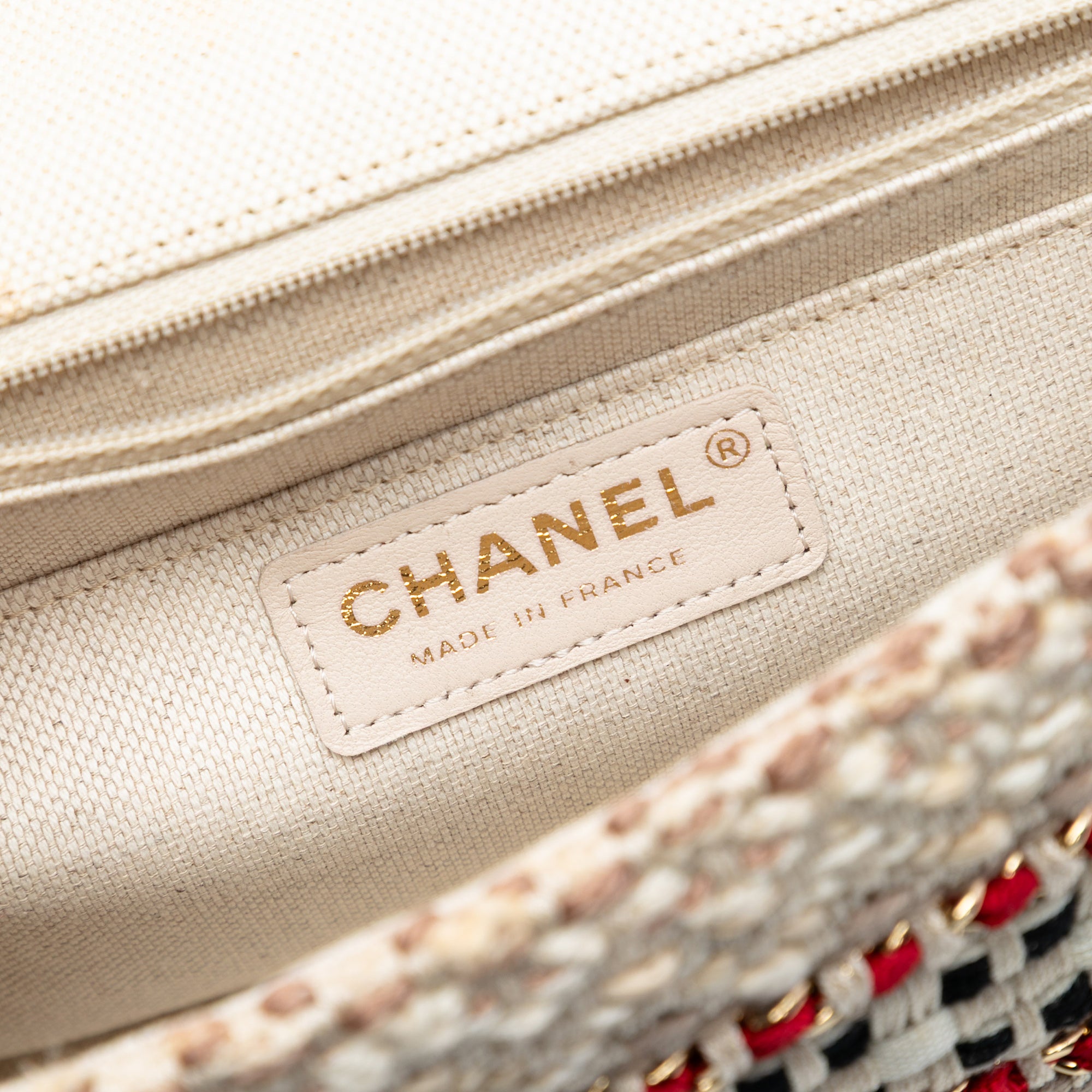 Chanel Medium Classic Tweed and Cotton Raffia Single Flap - image 6