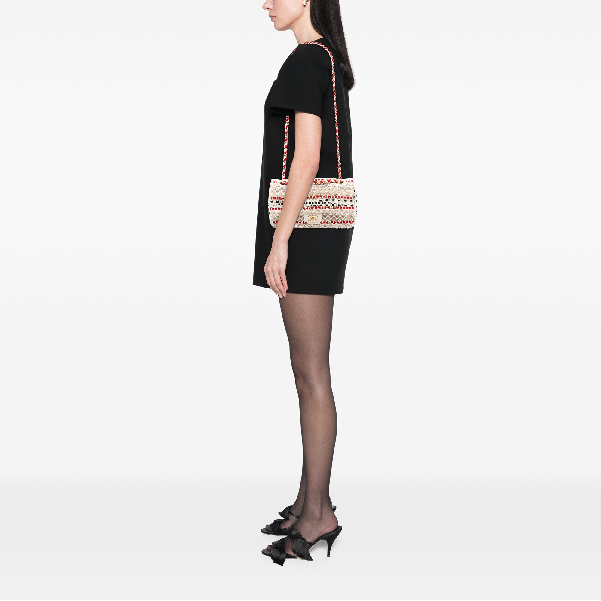 Chanel Medium Classic Tweed and Cotton Raffia Single Flap - image 7