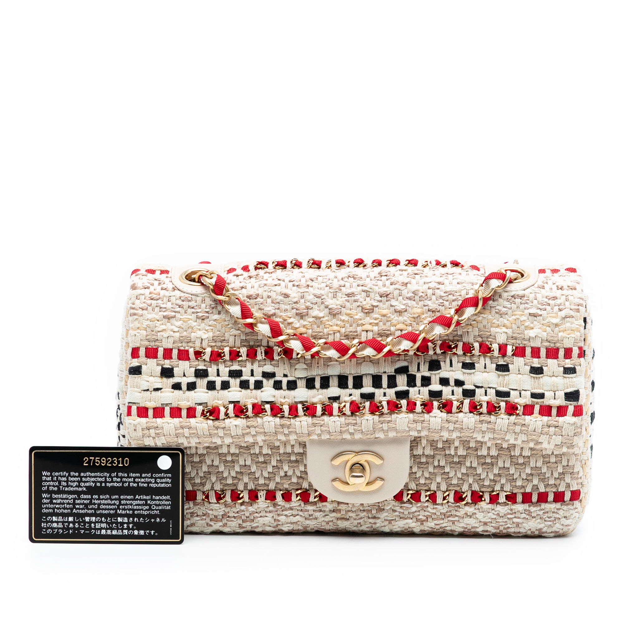 Chanel Medium Classic Tweed and Cotton Raffia Single Flap - image 8