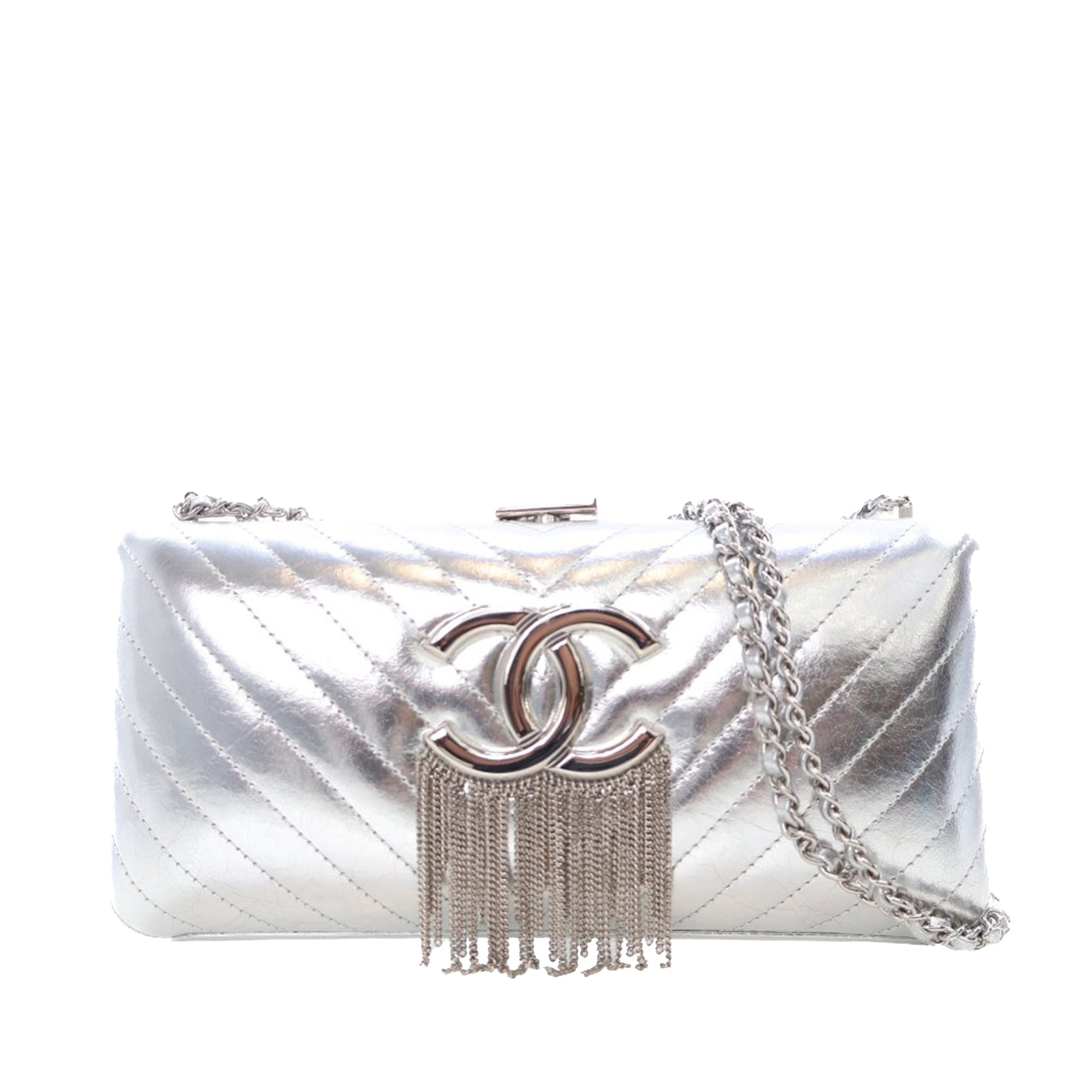 Chanel CC Chevron Metallic Crumpled Lambskin Fringe Evening Bag - image 1