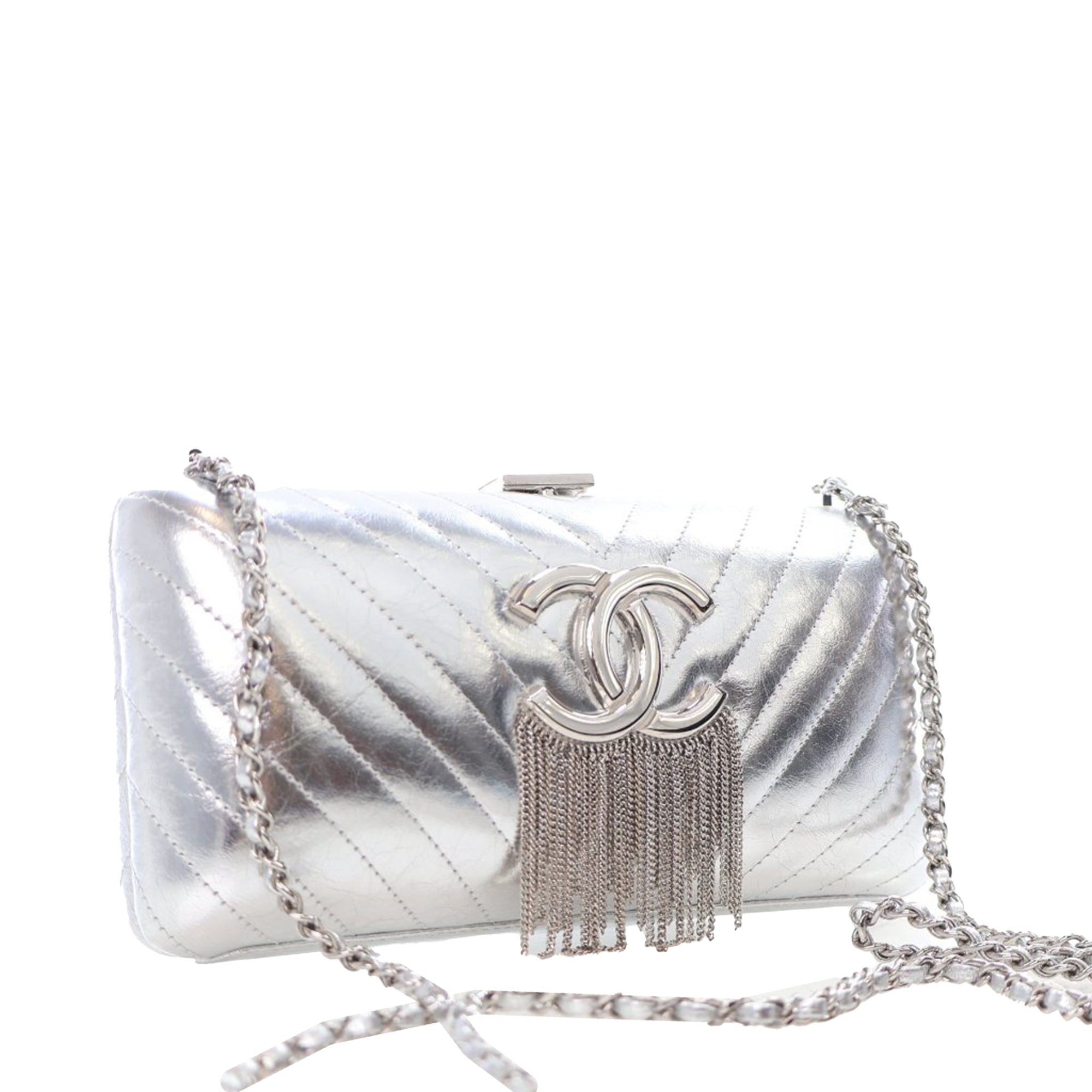Chanel CC Chevron Metallic Crumpled Lambskin Fringe Evening Bag - image 2