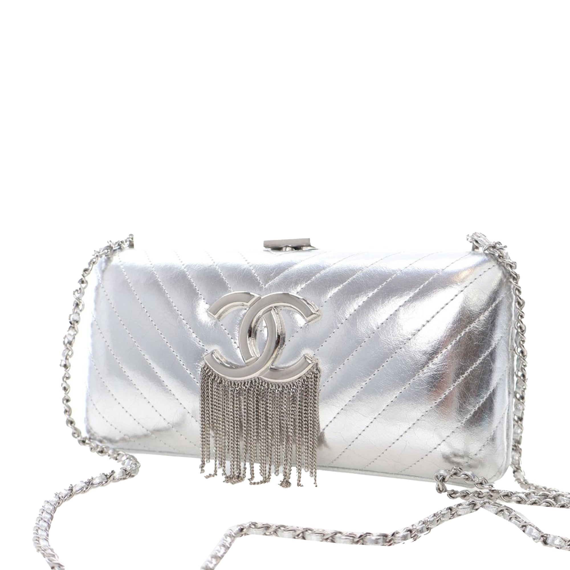 Chanel CC Chevron Metallic Crumpled Lambskin Fringe Evening Bag - image 3