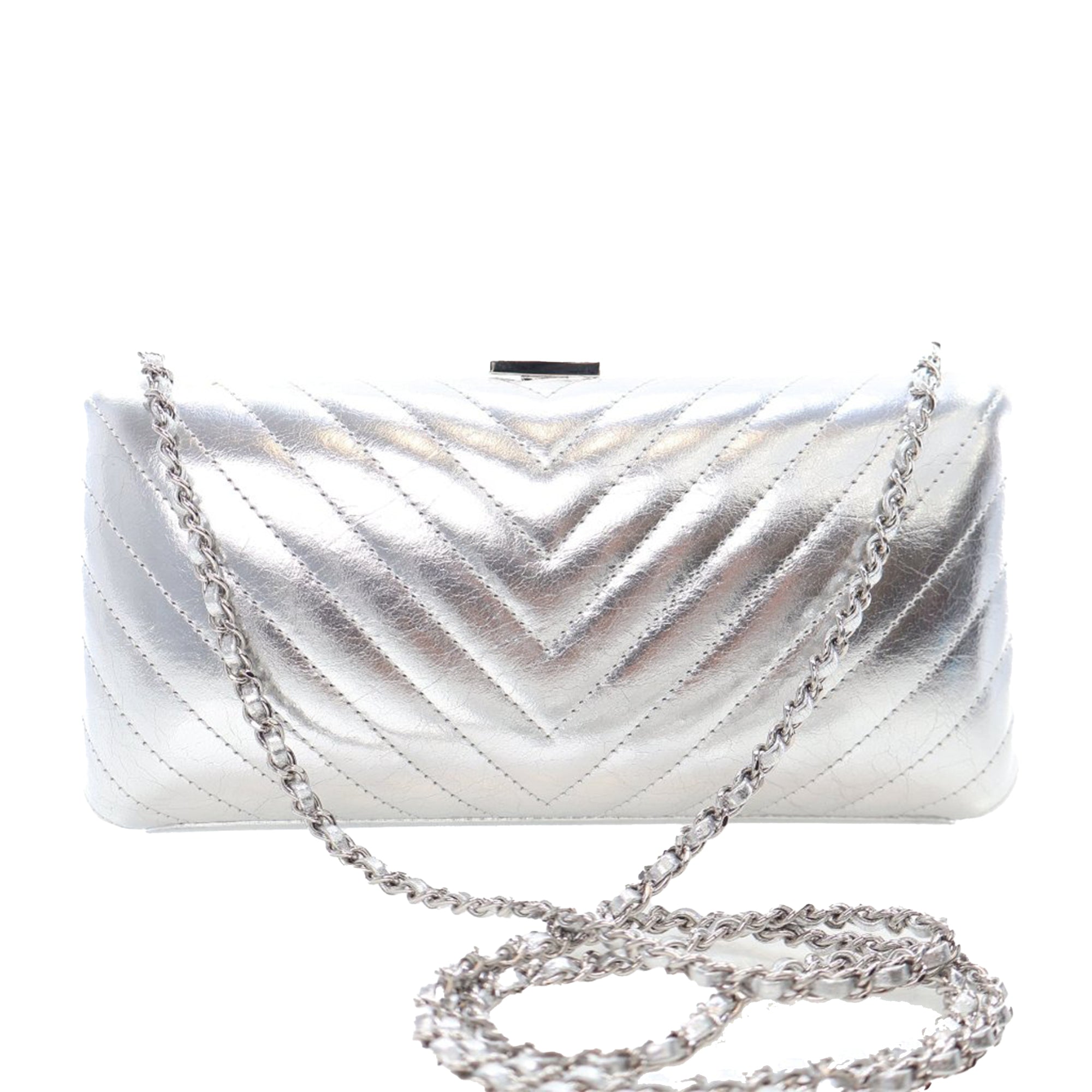 Chanel CC Chevron Metallic Crumpled Lambskin Fringe Evening Bag - image 4