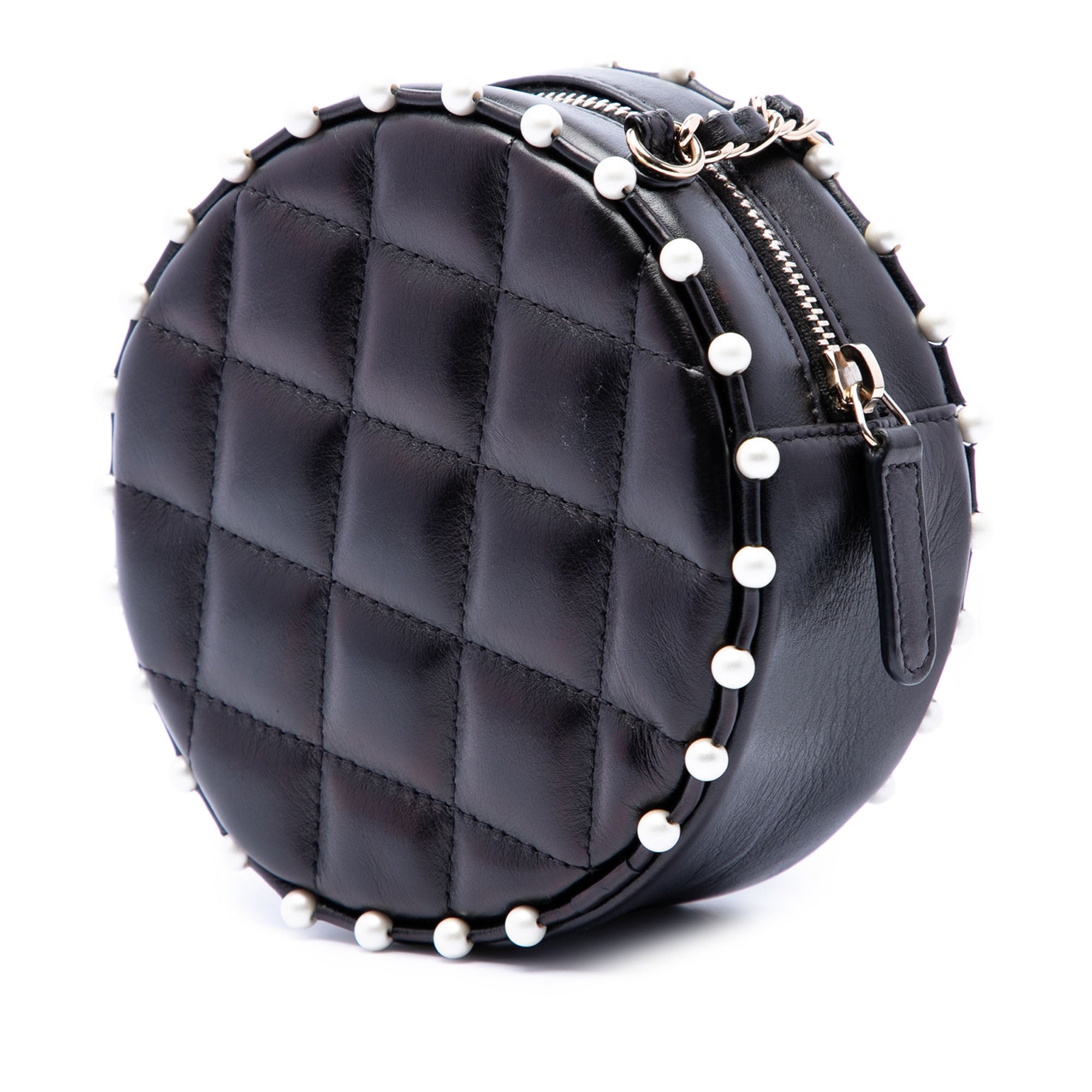 Chanel Quilted Calfskin Pearl Studded Round Clutch with Chain - image 2