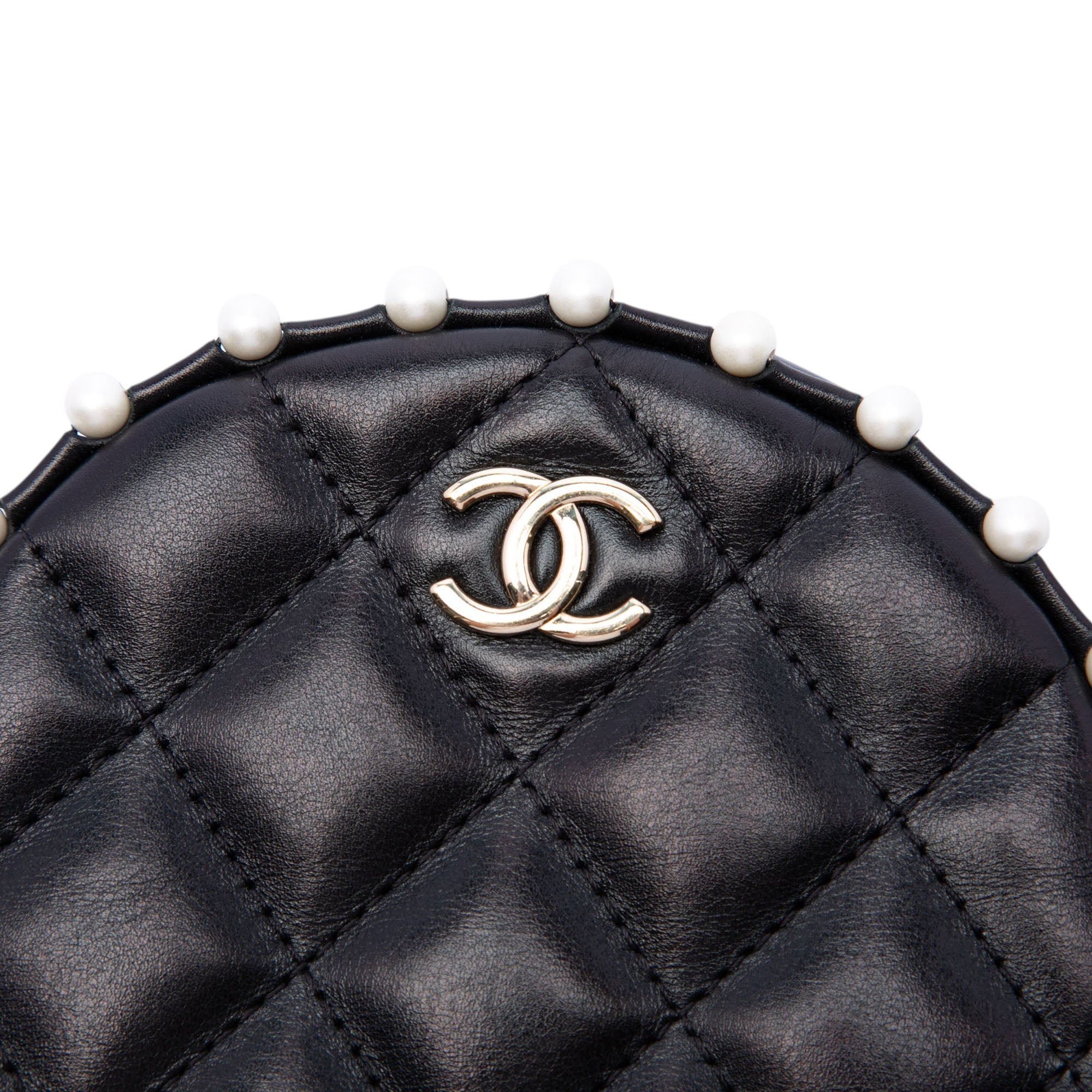 Chanel Quilted Calfskin Pearl Studded Round Clutch with Chain - image 5