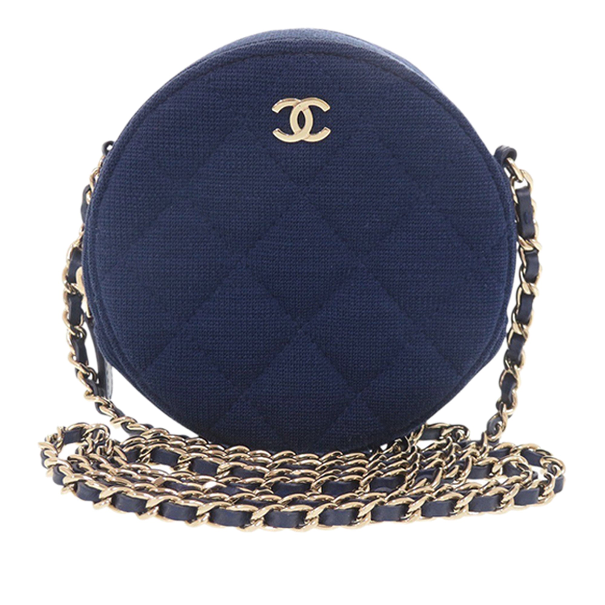 Chanel CC Quilted Jersey Round Clutch with Chain - image 1