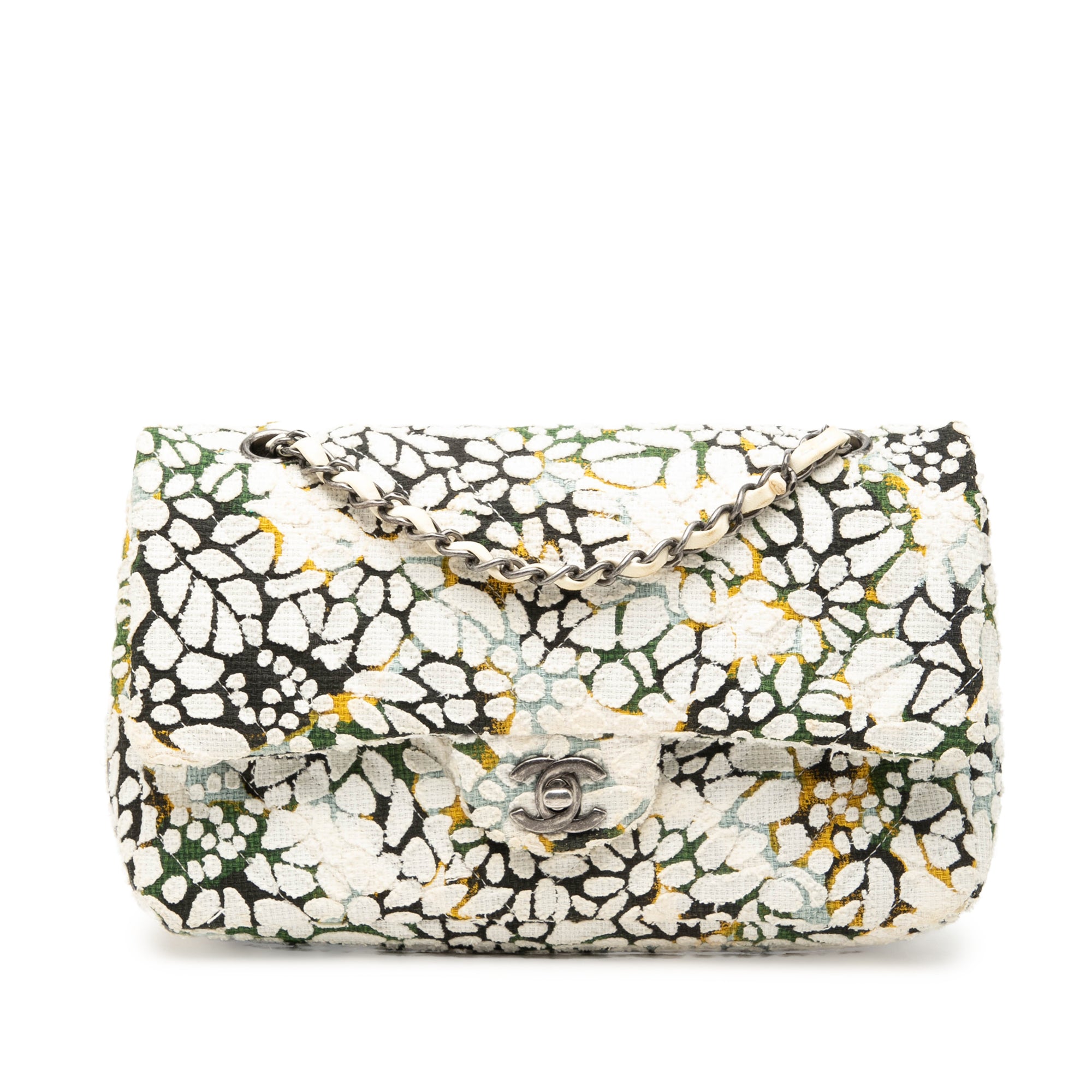 Chanel Medium Classic Chevron Tweed Floral Double Flap - image 1