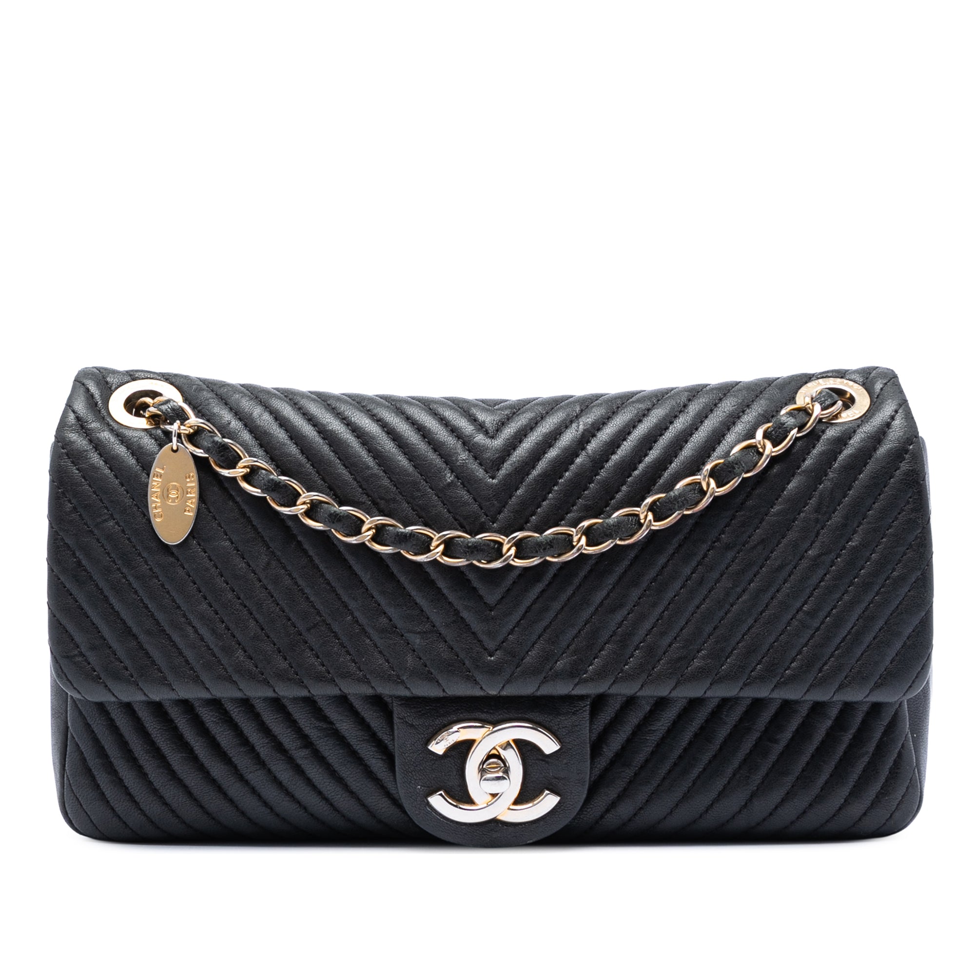 Chanel Medium Chevron Wrinkled Calfskin Medallion Charm Flap - image 1