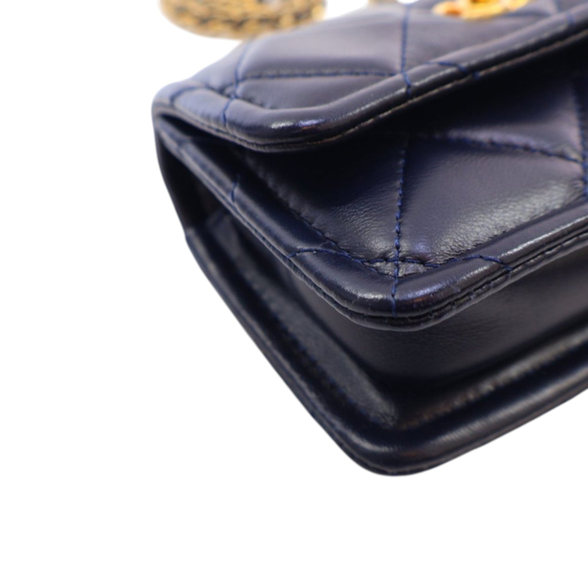 Chanel Mini Quilted Shiny Lambskin Button On Top Flap - image 11