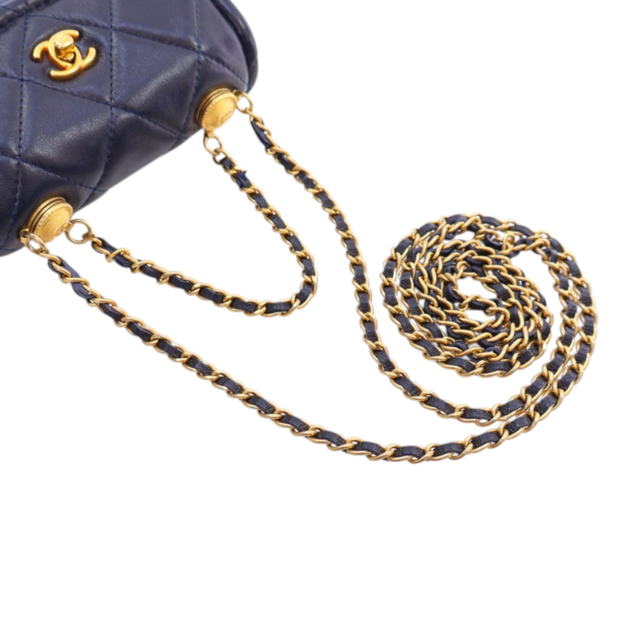 Chanel Mini Quilted Shiny Lambskin Button On Top Flap - image 14