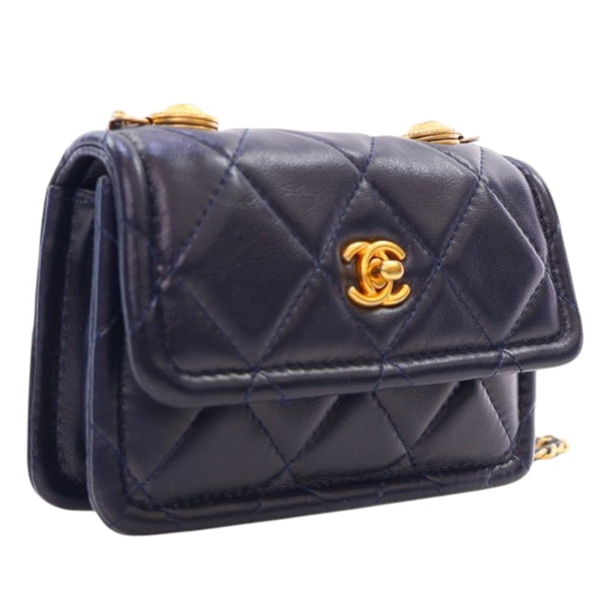 Chanel Mini Quilted Shiny Lambskin Button On Top Flap - image 2