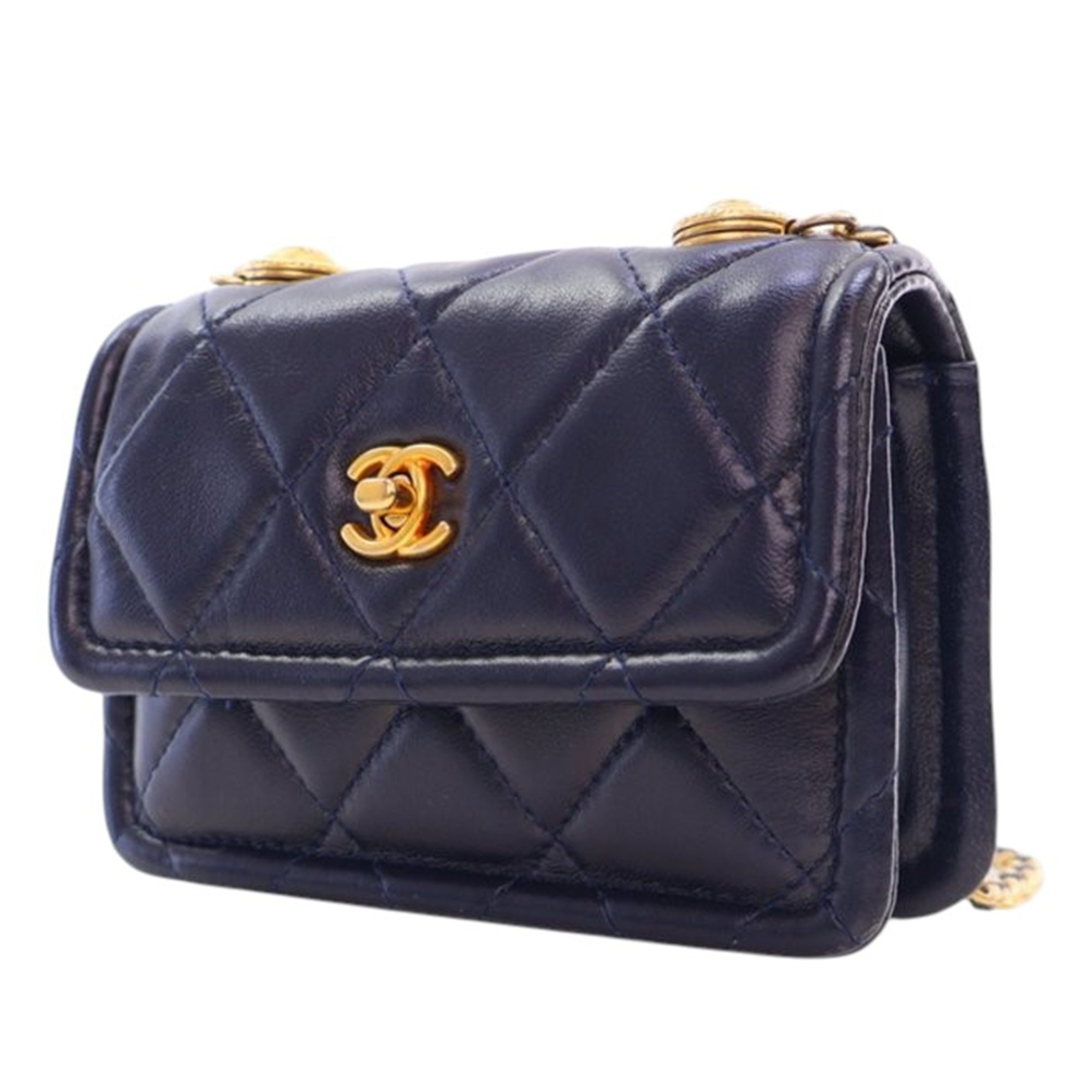 Chanel Mini Quilted Shiny Lambskin Button On Top Flap - image 3