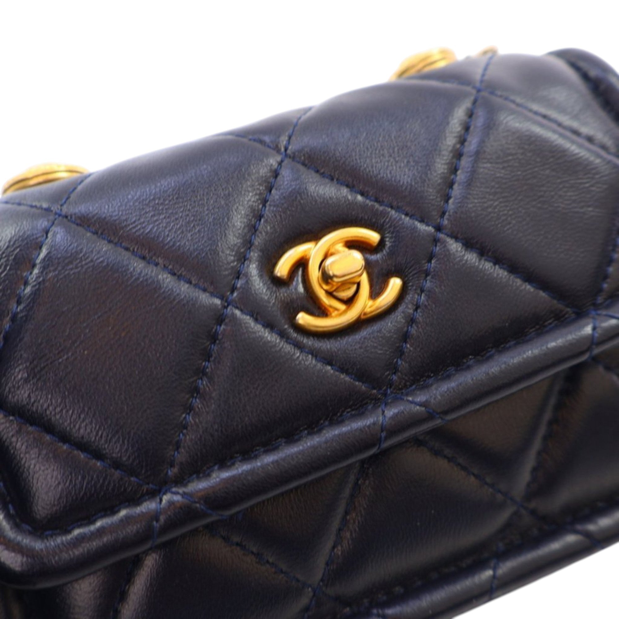 Chanel Mini Quilted Shiny Lambskin Button On Top Flap - image 7