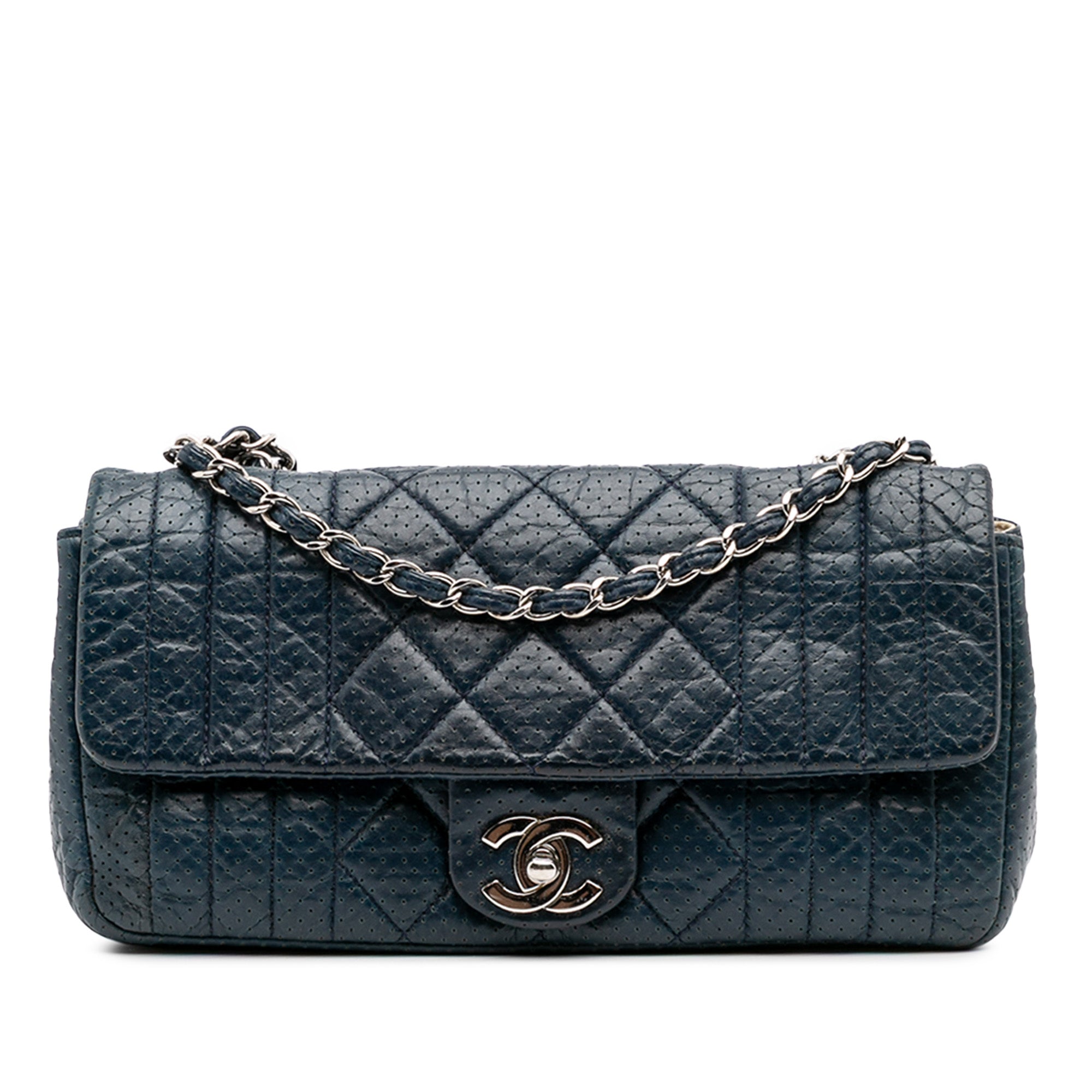 Chanel CC Quilted Perforated Aged Calfskin Flap - image 1