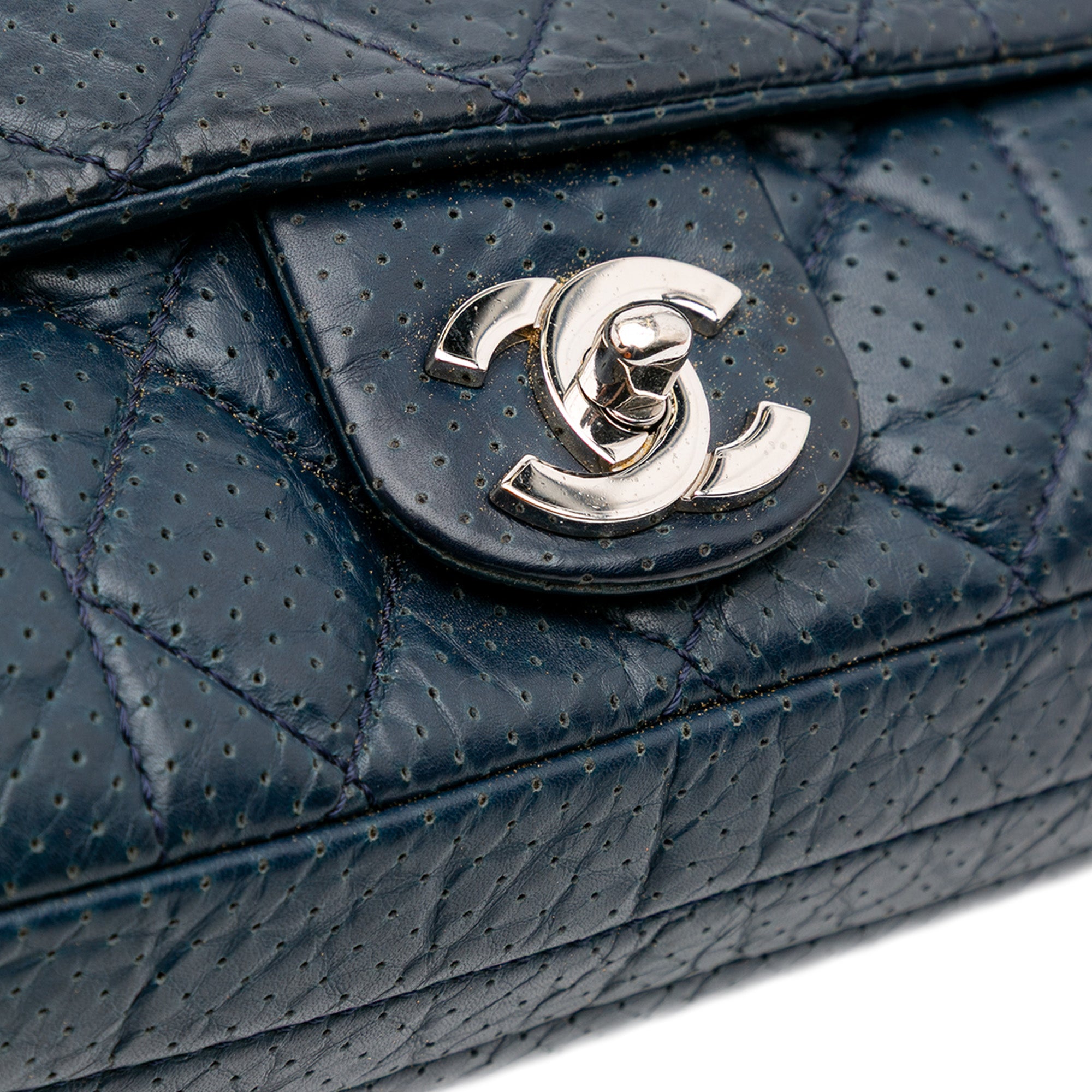 Chanel CC Quilted Perforated Aged Calfskin Flap - image 11