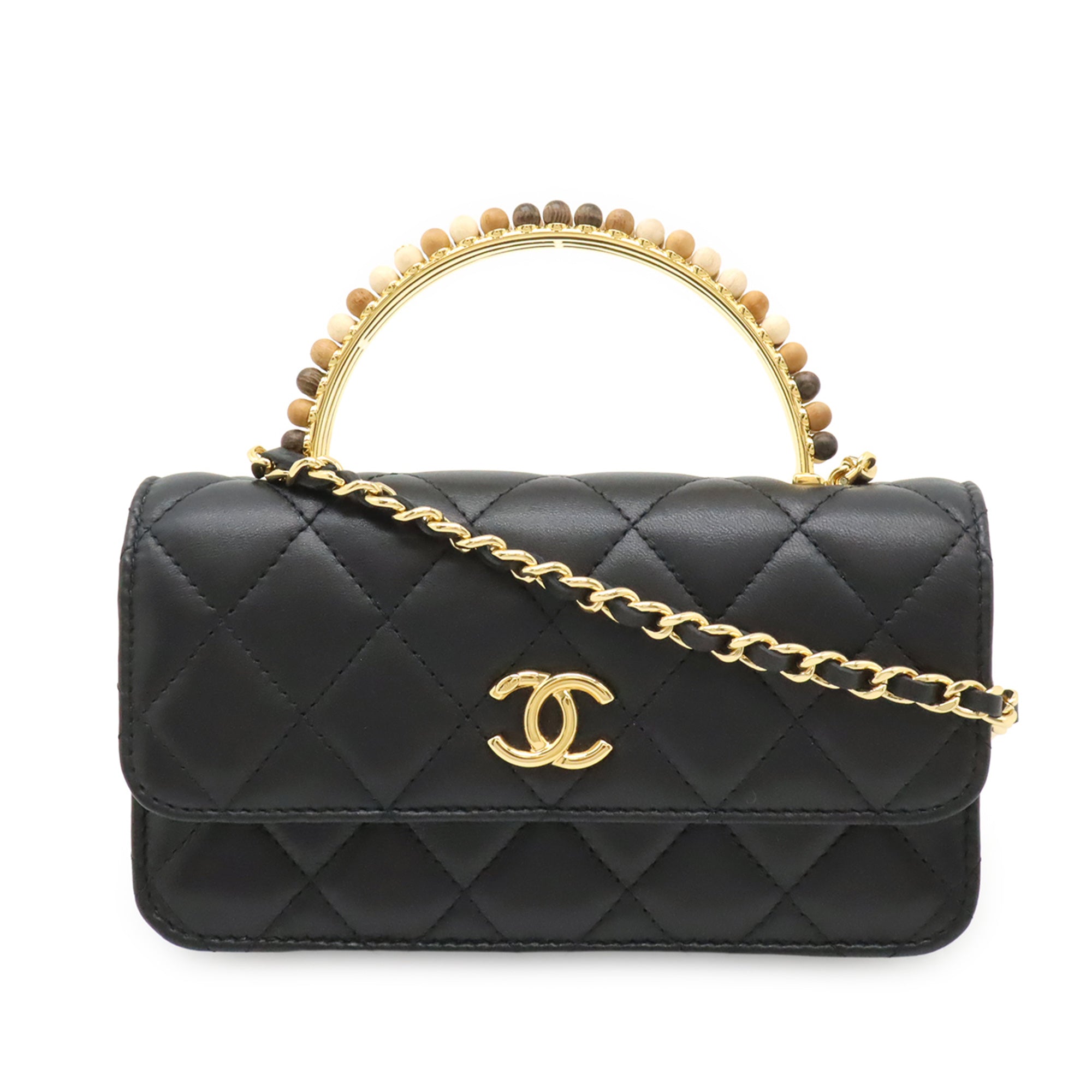 Chanel CC Quilted Lambskin Wooden Beads Top Handle Wallet On Chain - image 1