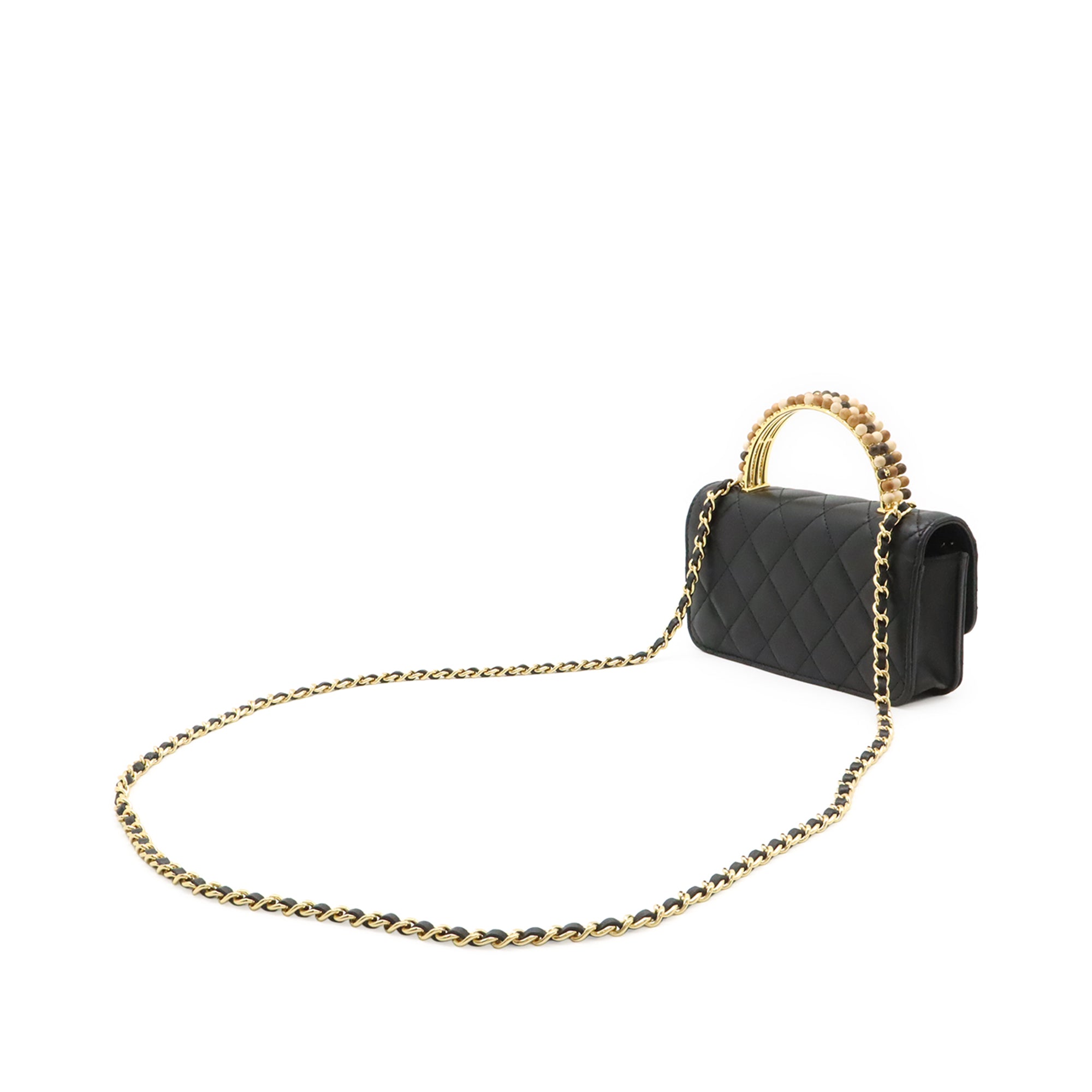 Chanel CC Quilted Lambskin Wooden Beads Top Handle Wallet On Chain - image 2