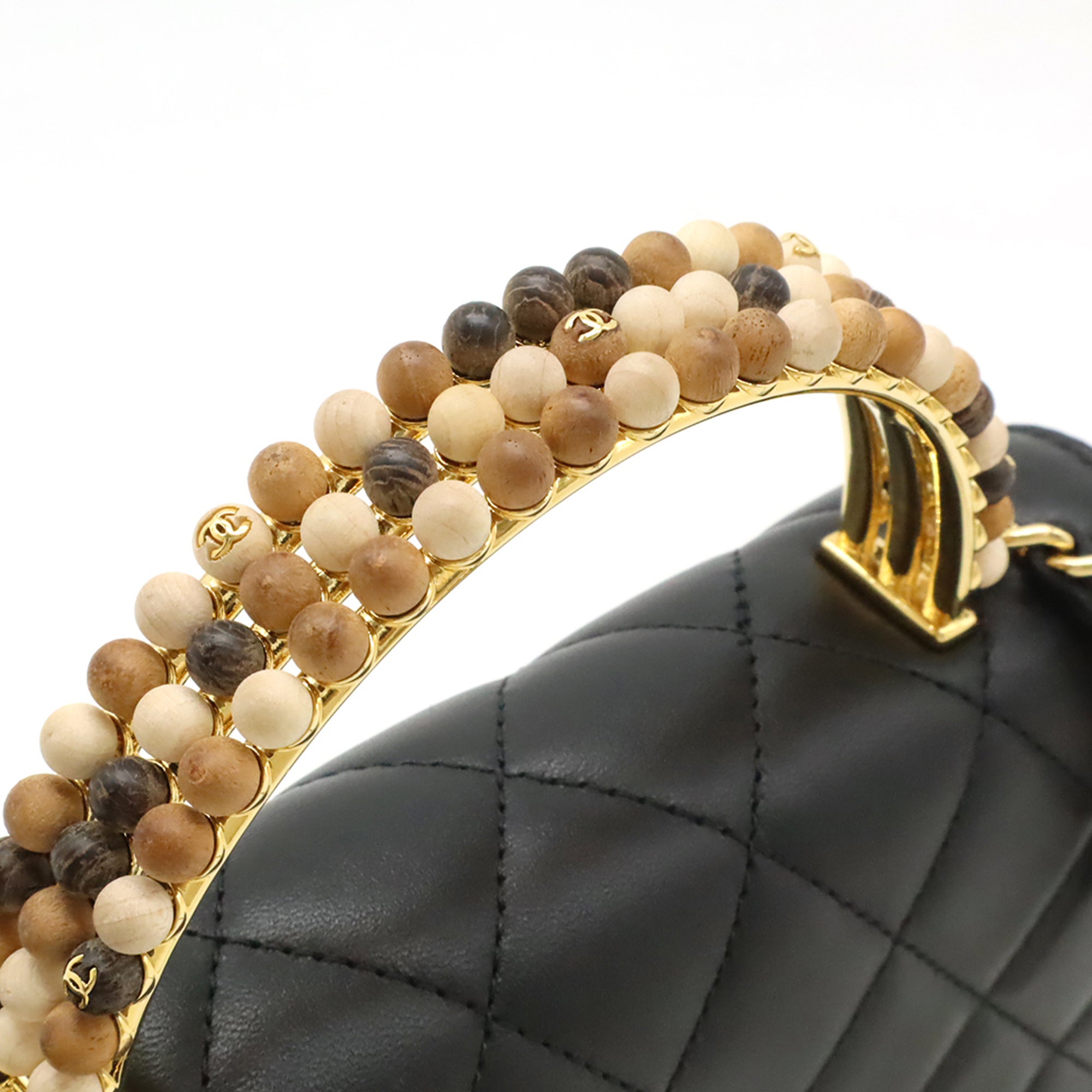 Chanel CC Quilted Lambskin Wooden Beads Top Handle Wallet On Chain - image 8