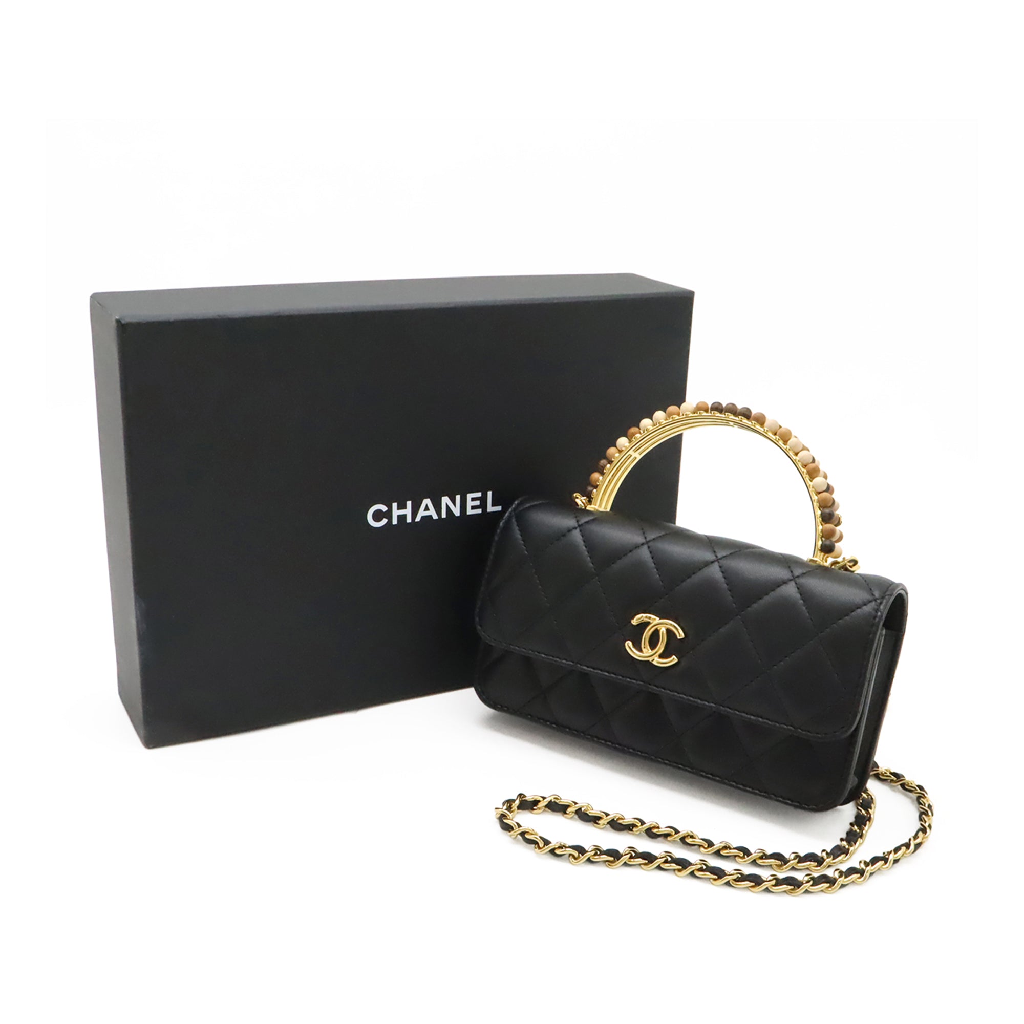 Chanel CC Quilted Lambskin Wooden Beads Top Handle Wallet On Chain - image 9