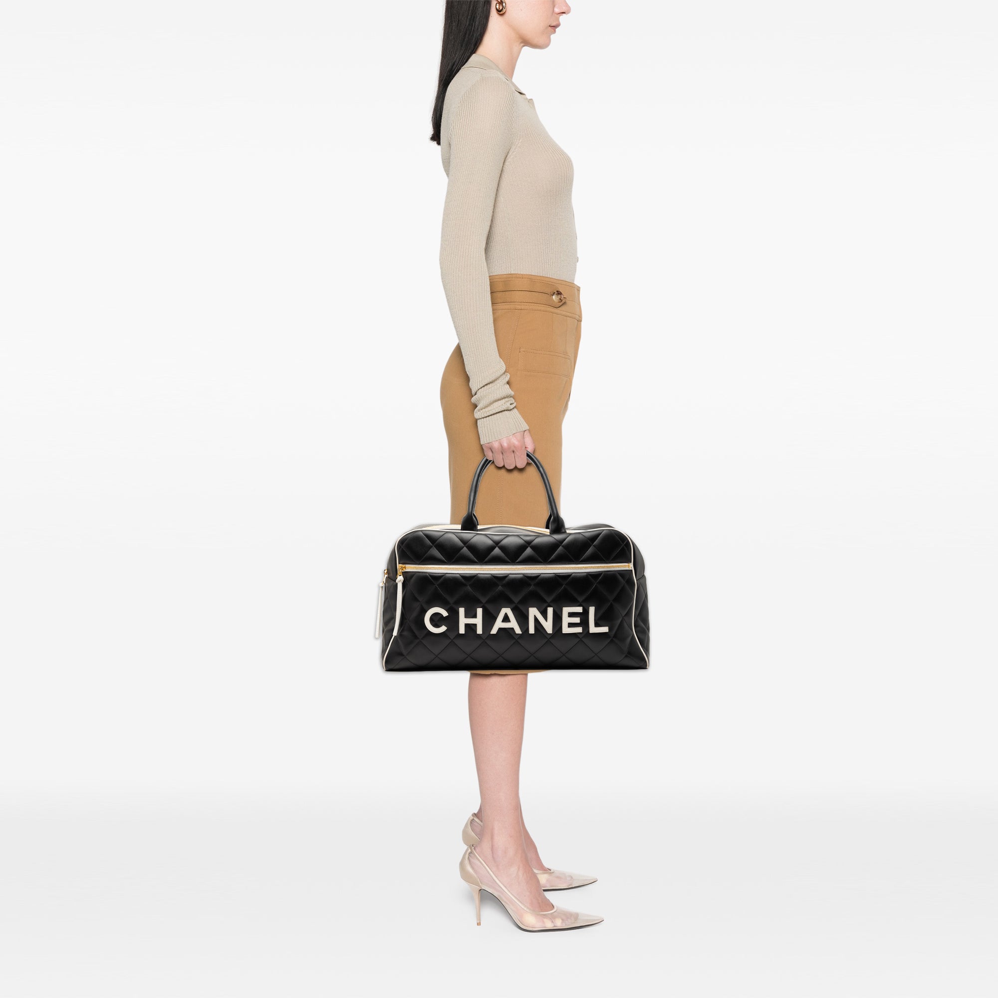 Chanel Quilted Calfskin Logo Bowler Weekend Bag - image 11