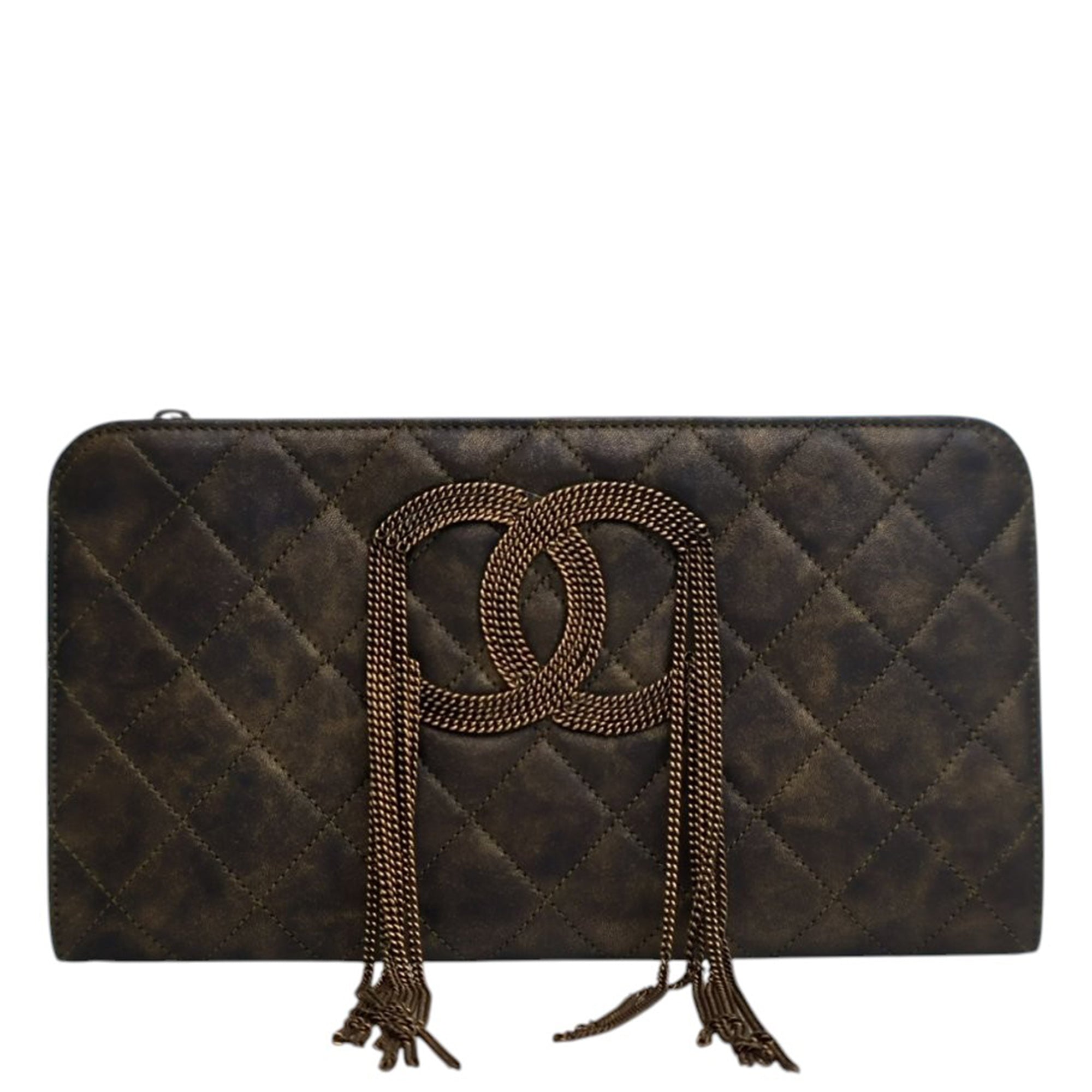 Chanel Metallic Lambskin CC Chain Fringe Clutch - image 1