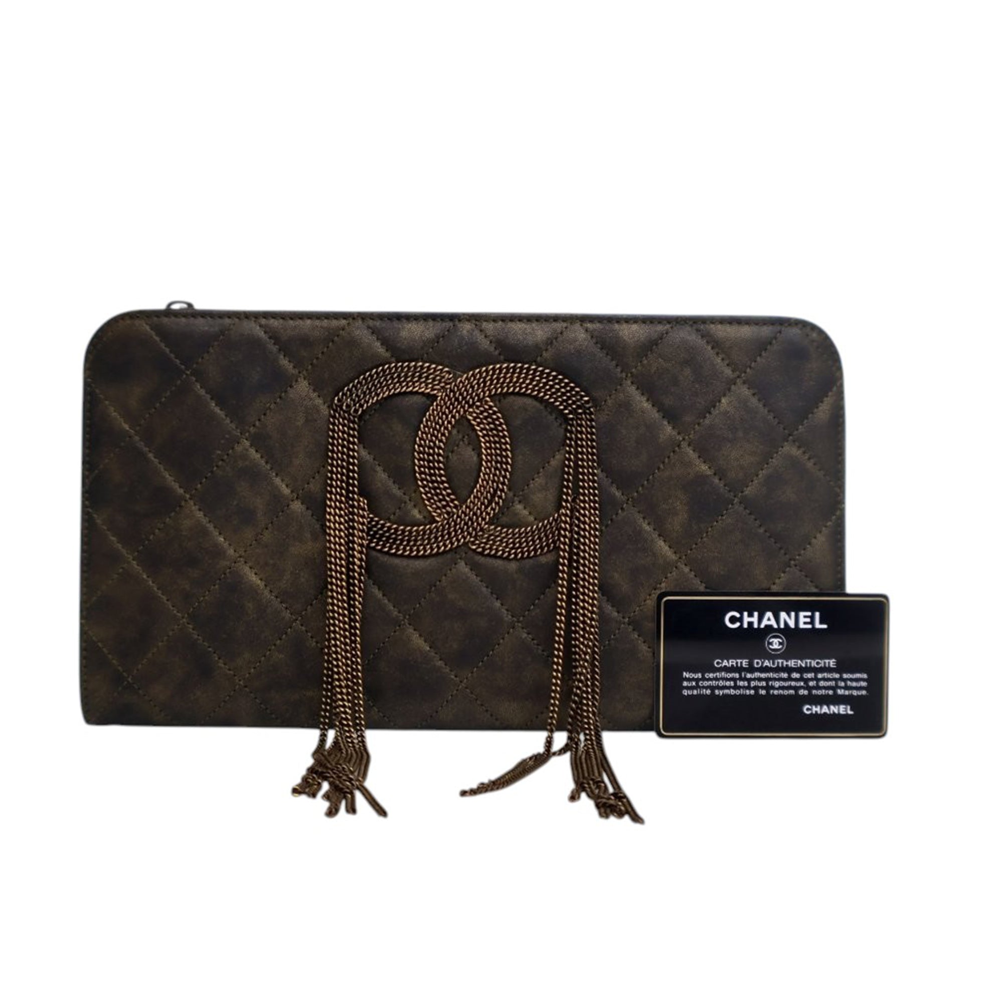 Chanel Metallic Lambskin CC Chain Fringe Clutch - image 16