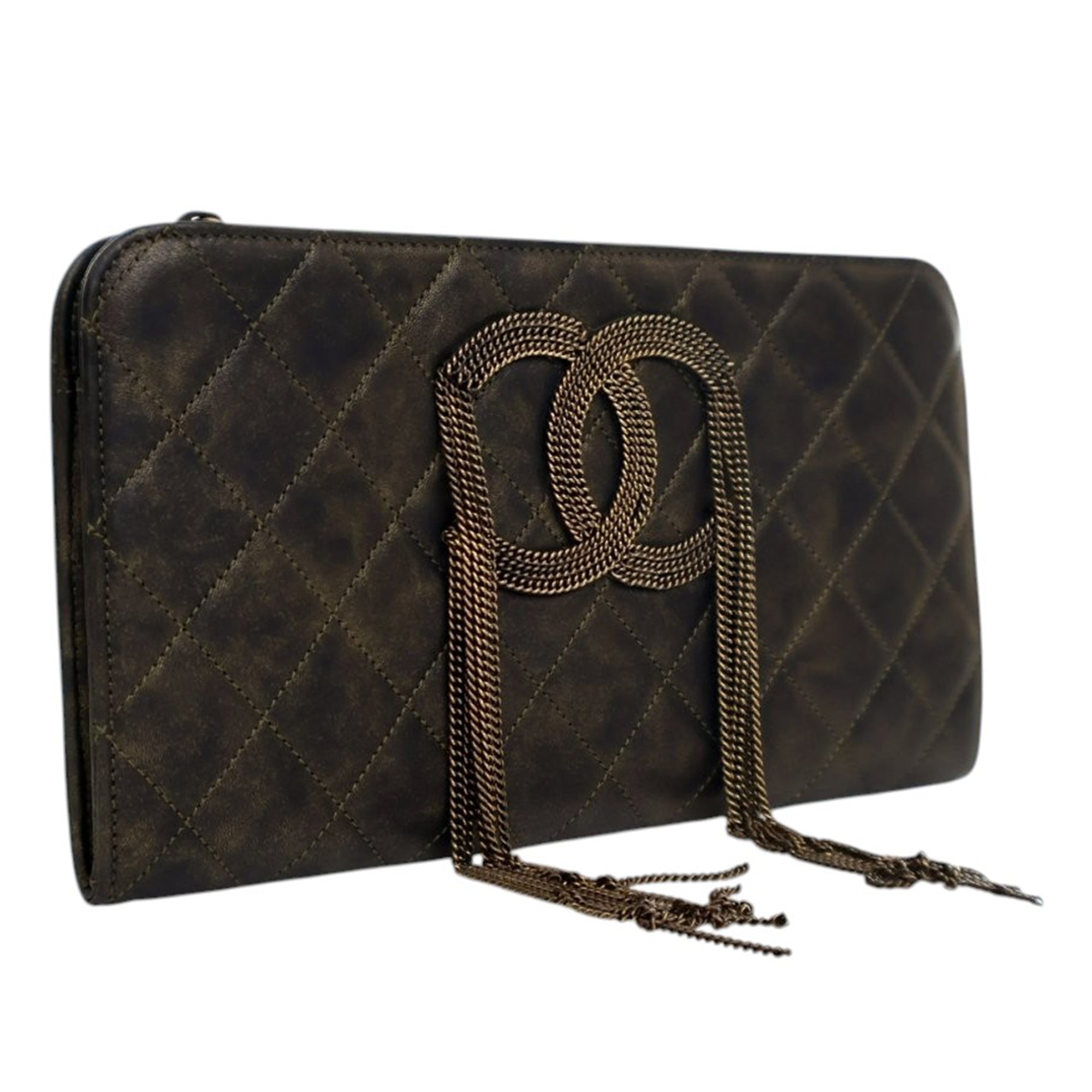 Chanel Metallic Lambskin CC Chain Fringe Clutch - image 2