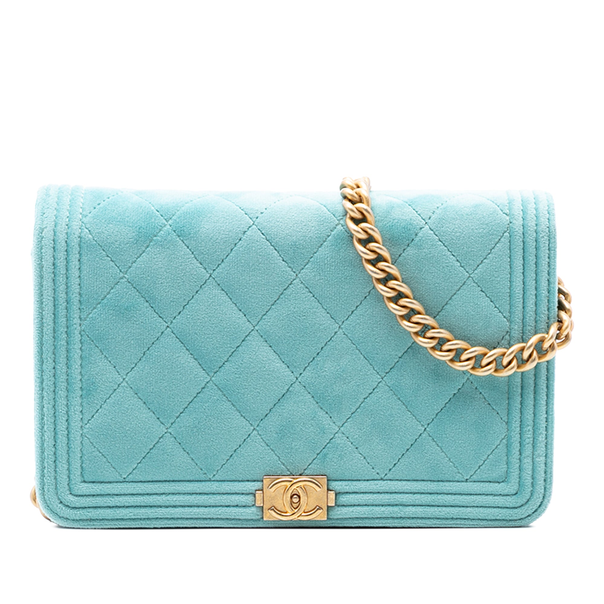 Chanel Quilted Velvet Boy Wallet On Chain - image 1