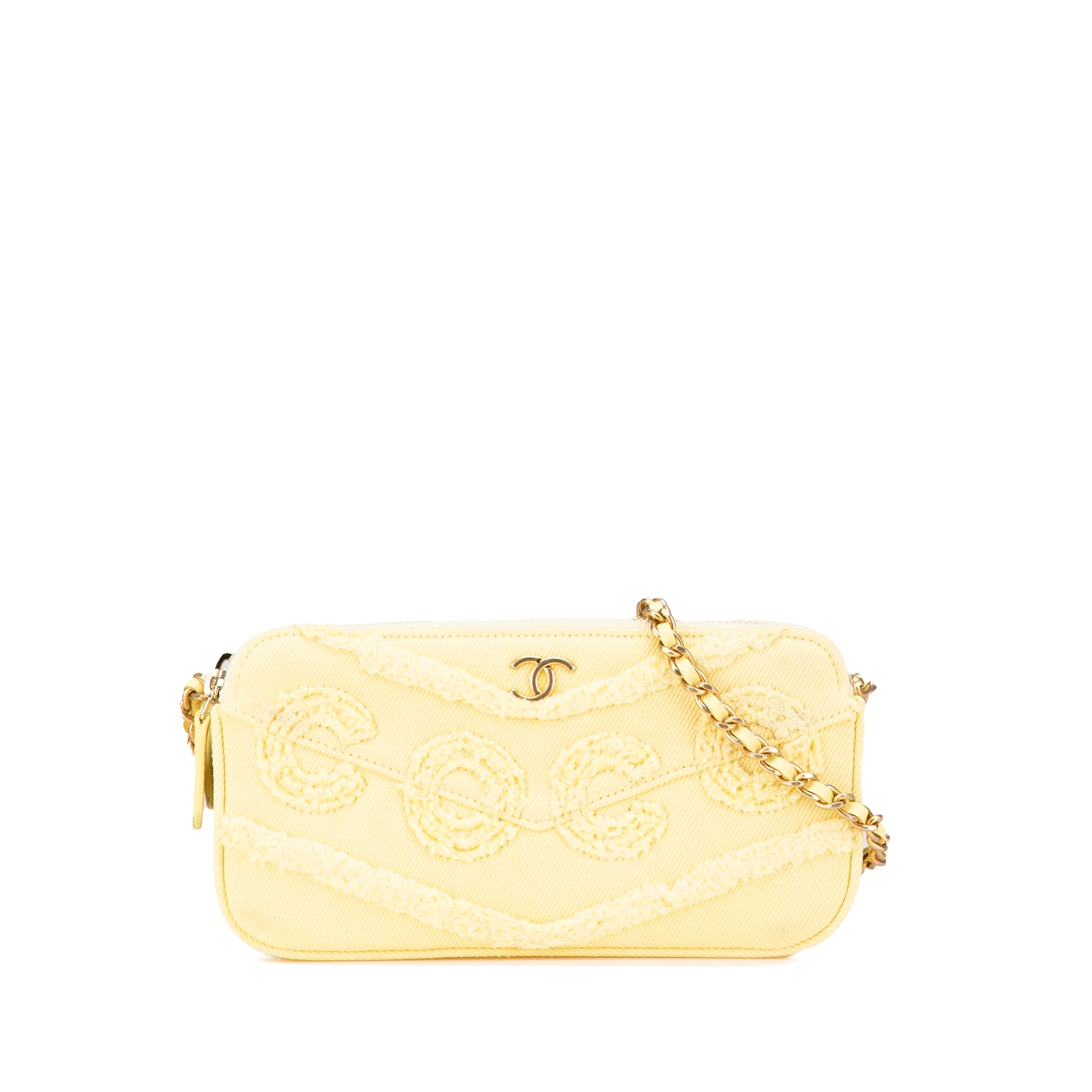 Chanel Denim Coco Fringe Double Zip Clutch with Chain - image 1