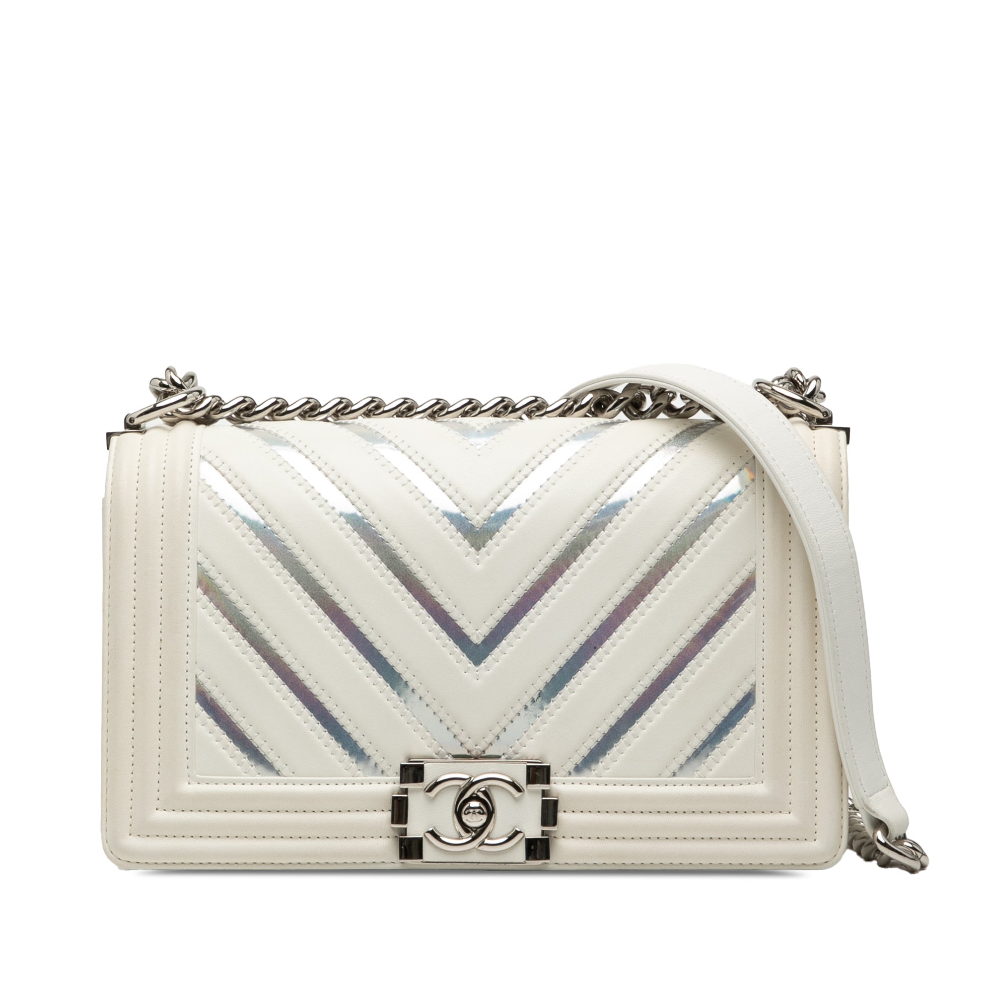 Chanel Old Medium Chevron Lambskin and Iridescent PVC Boy Flap - image 1