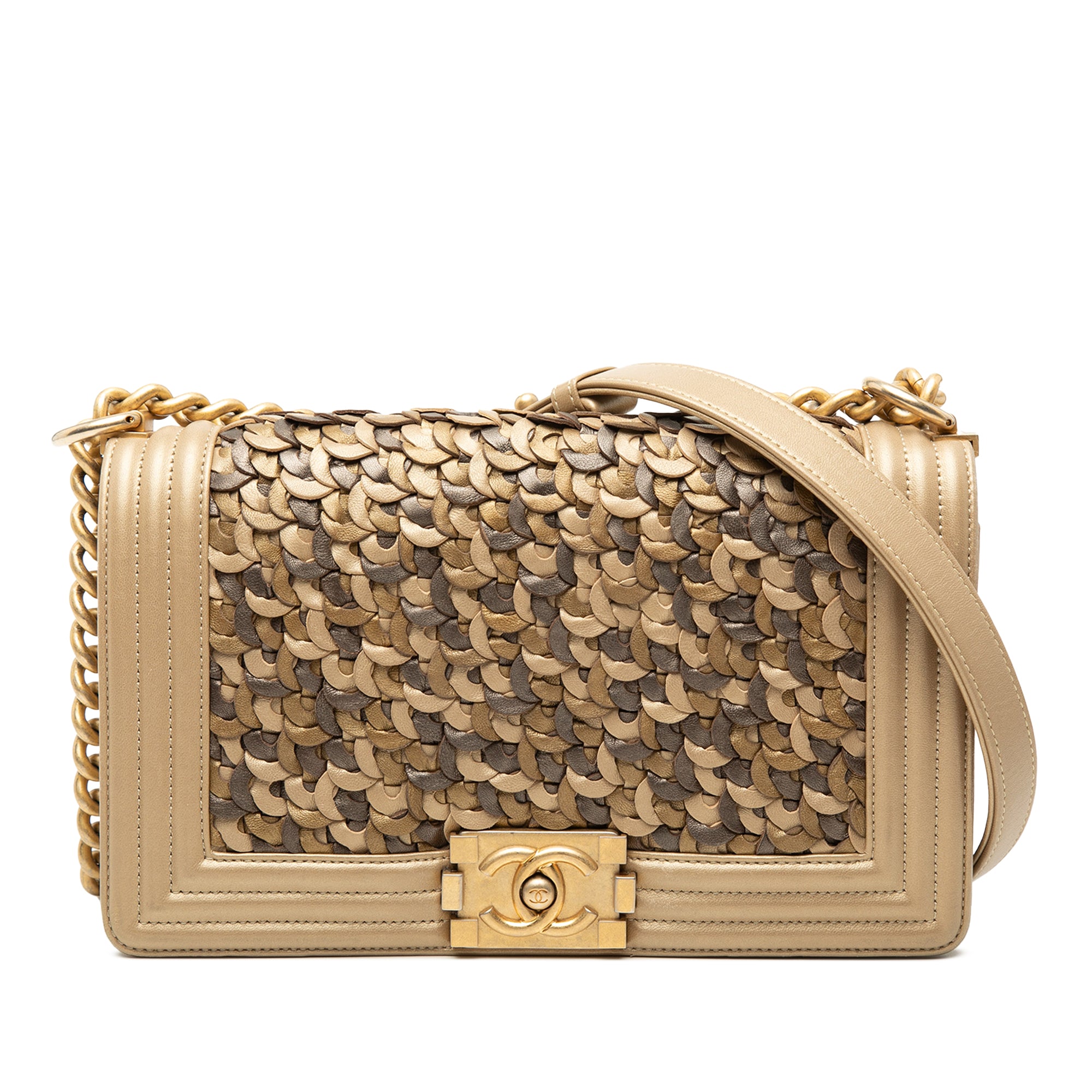 Chanel Old Medium Braided Metallic Lambskin Boy Flap - image 1