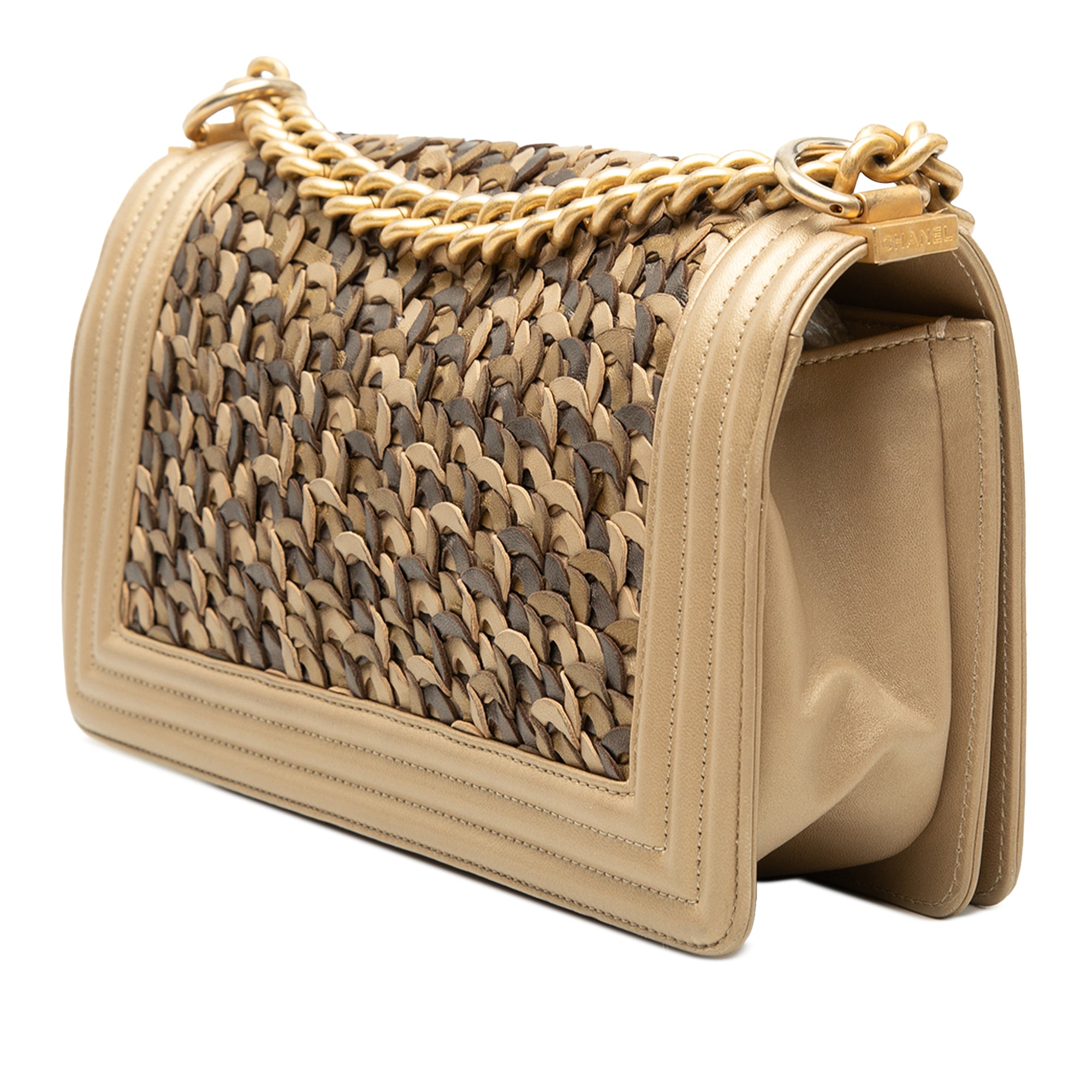 Chanel Old Medium Braided Metallic Lambskin Boy Flap - image 2