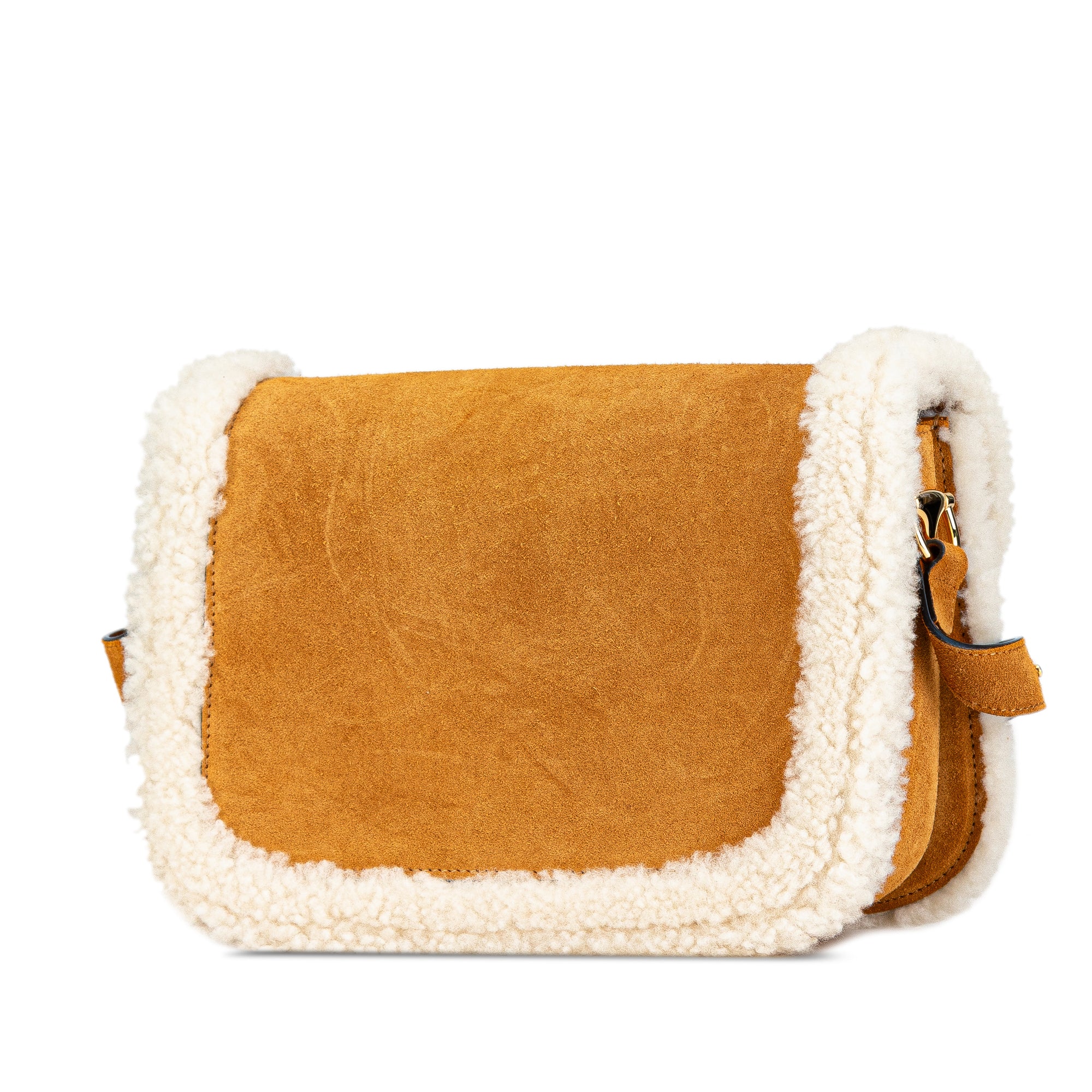 Gucci Medium Shearling Trimmed Suede Horsebit 1955 Shoulder Bag - image 2