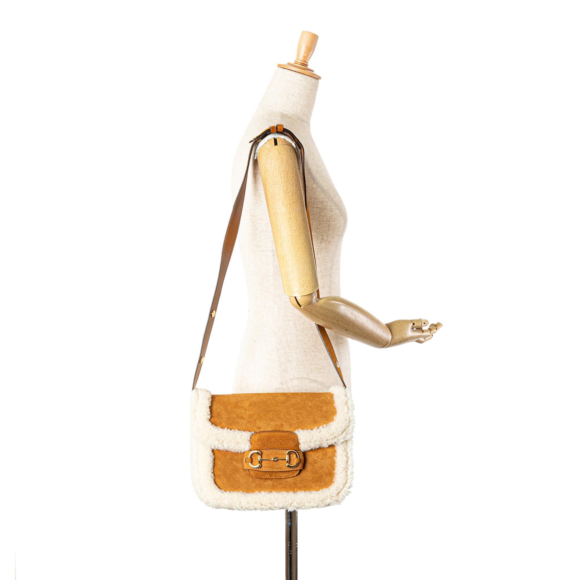 Gucci Medium Shearling Trimmed Suede Horsebit 1955 Shoulder Bag - image 8