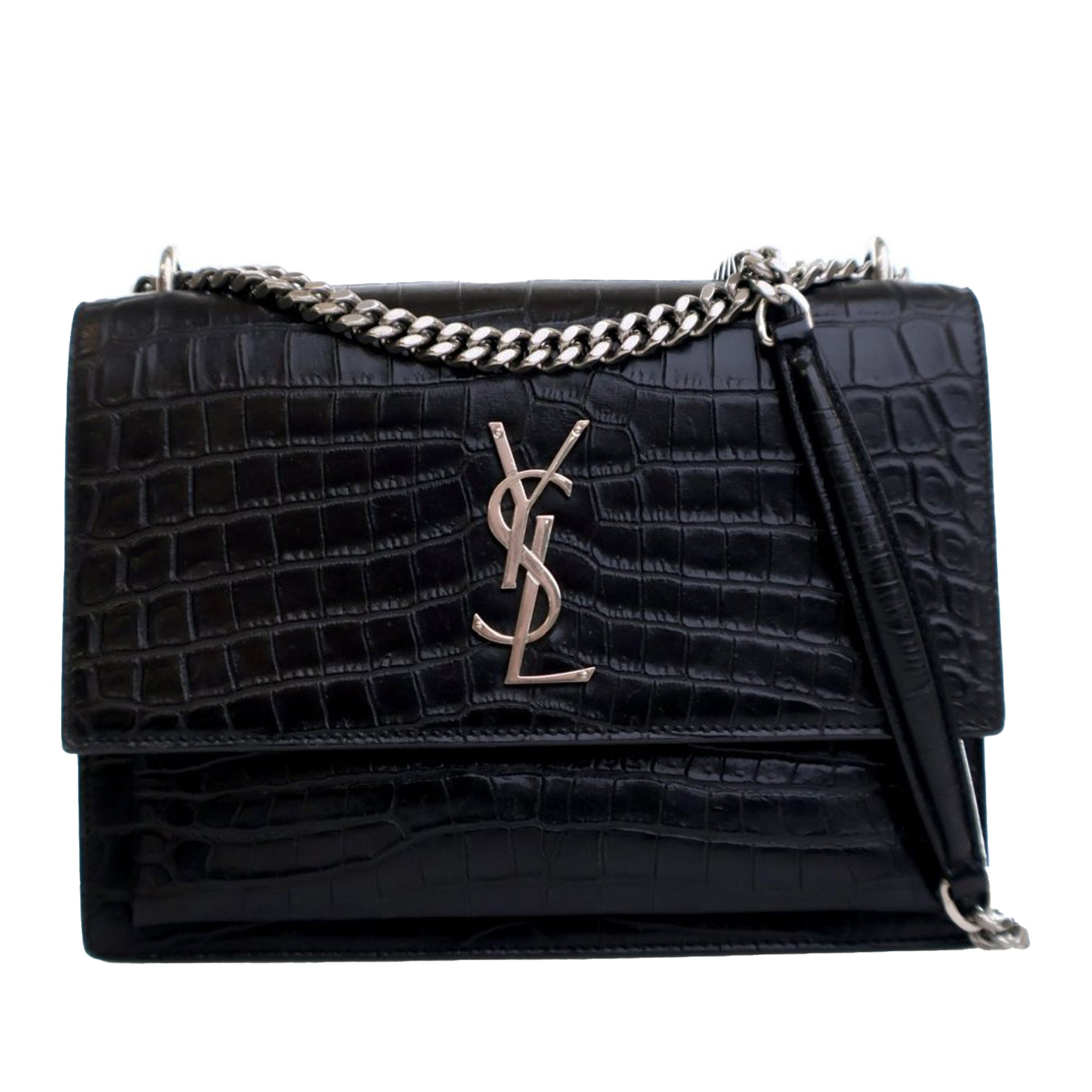Saint Laurent Medium Croc Embossed Leather Monogram Sunset Crossbody - image 1