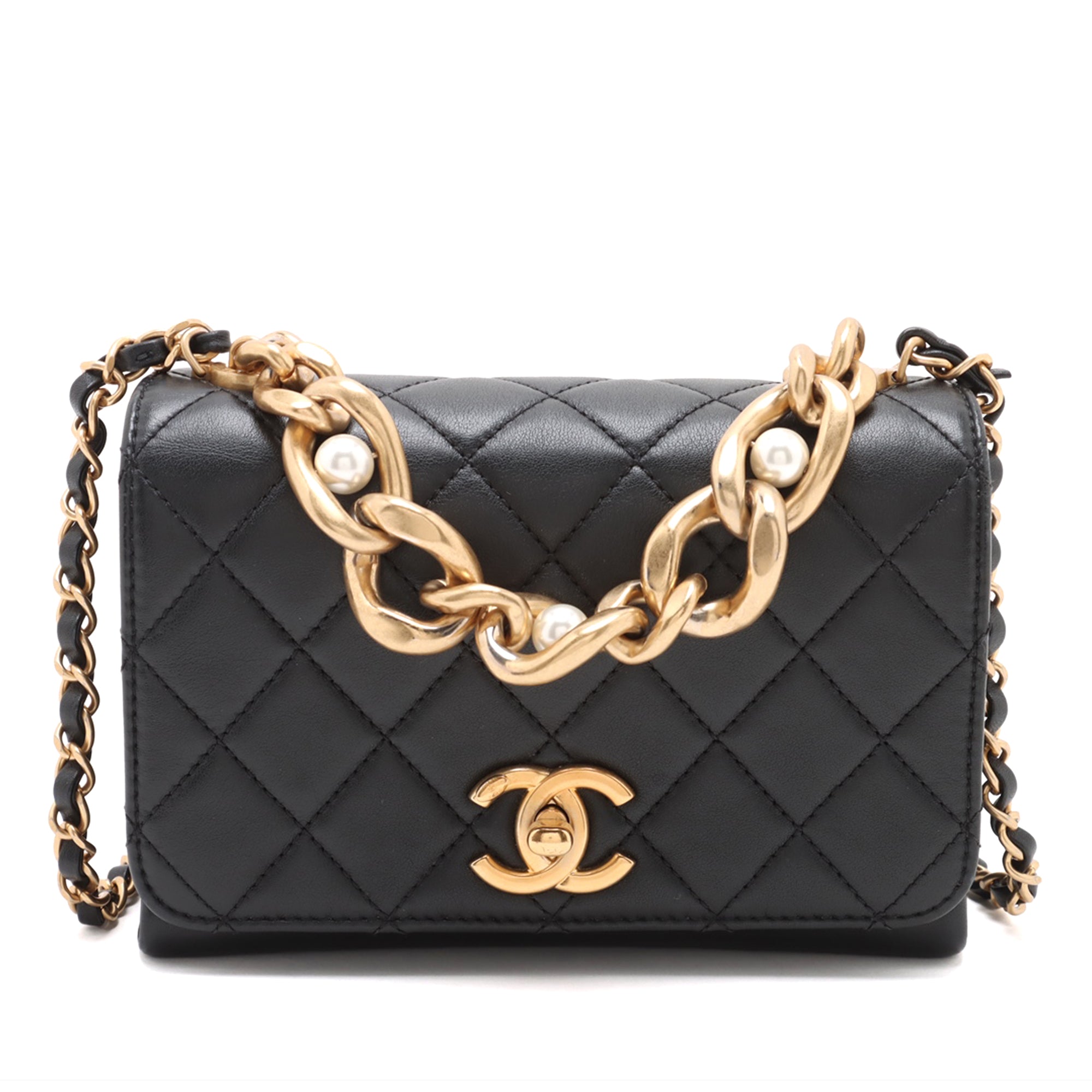 Chanel Mini Quilted Lambskin Pearl Boy Chain Flap - image 1