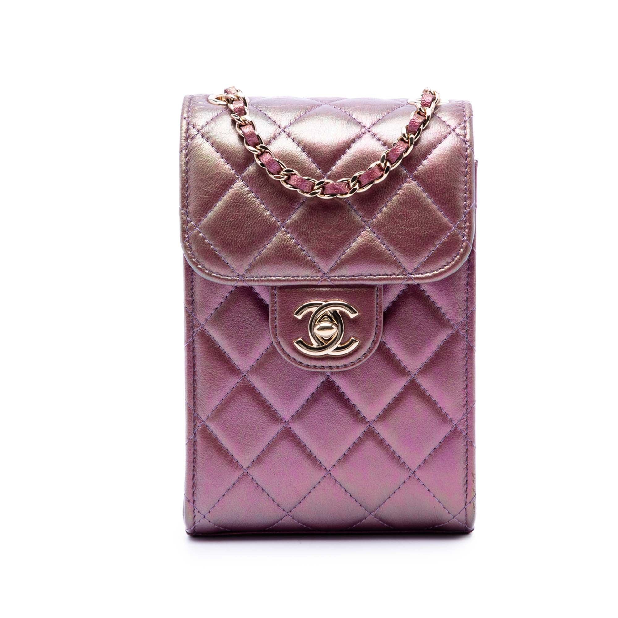 Chanel CC Quilted Iridescent Lambskin Phone Holder with Chain - image 1