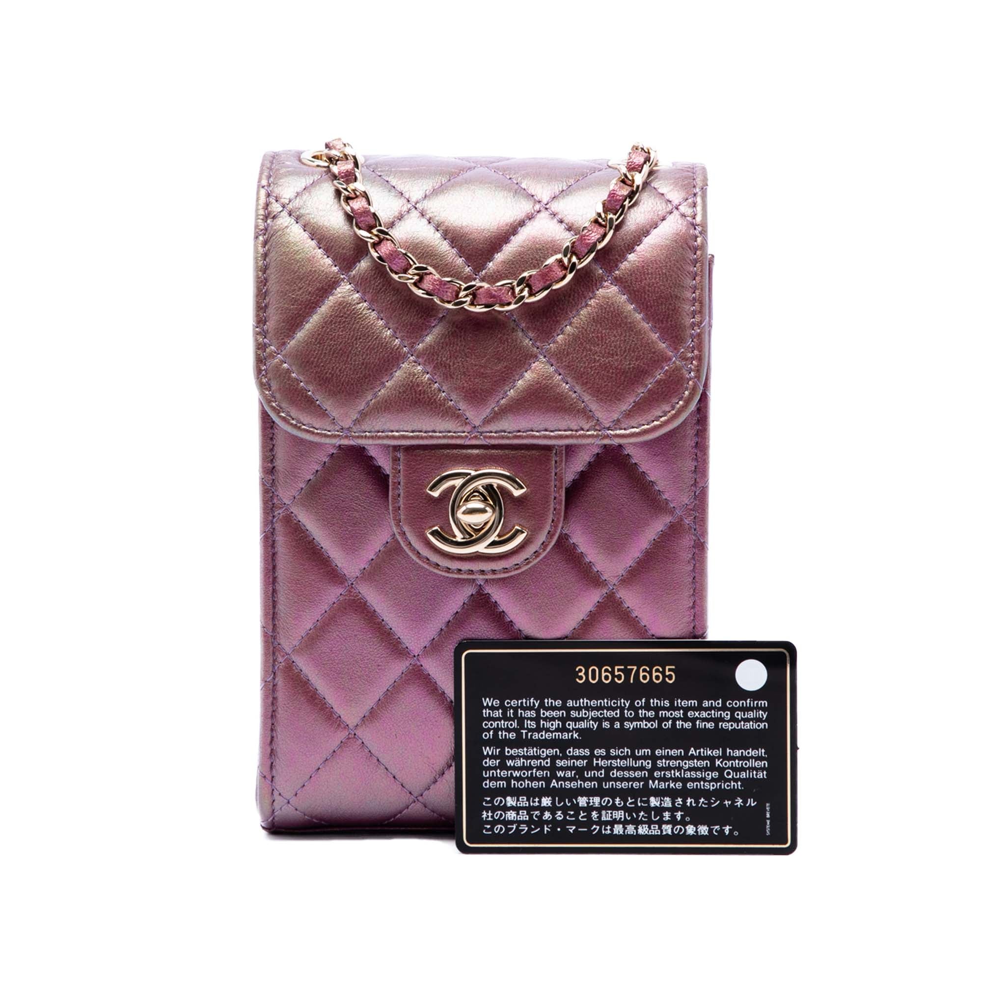 Chanel CC Quilted Iridescent Lambskin Phone Holder with Chain - image 7