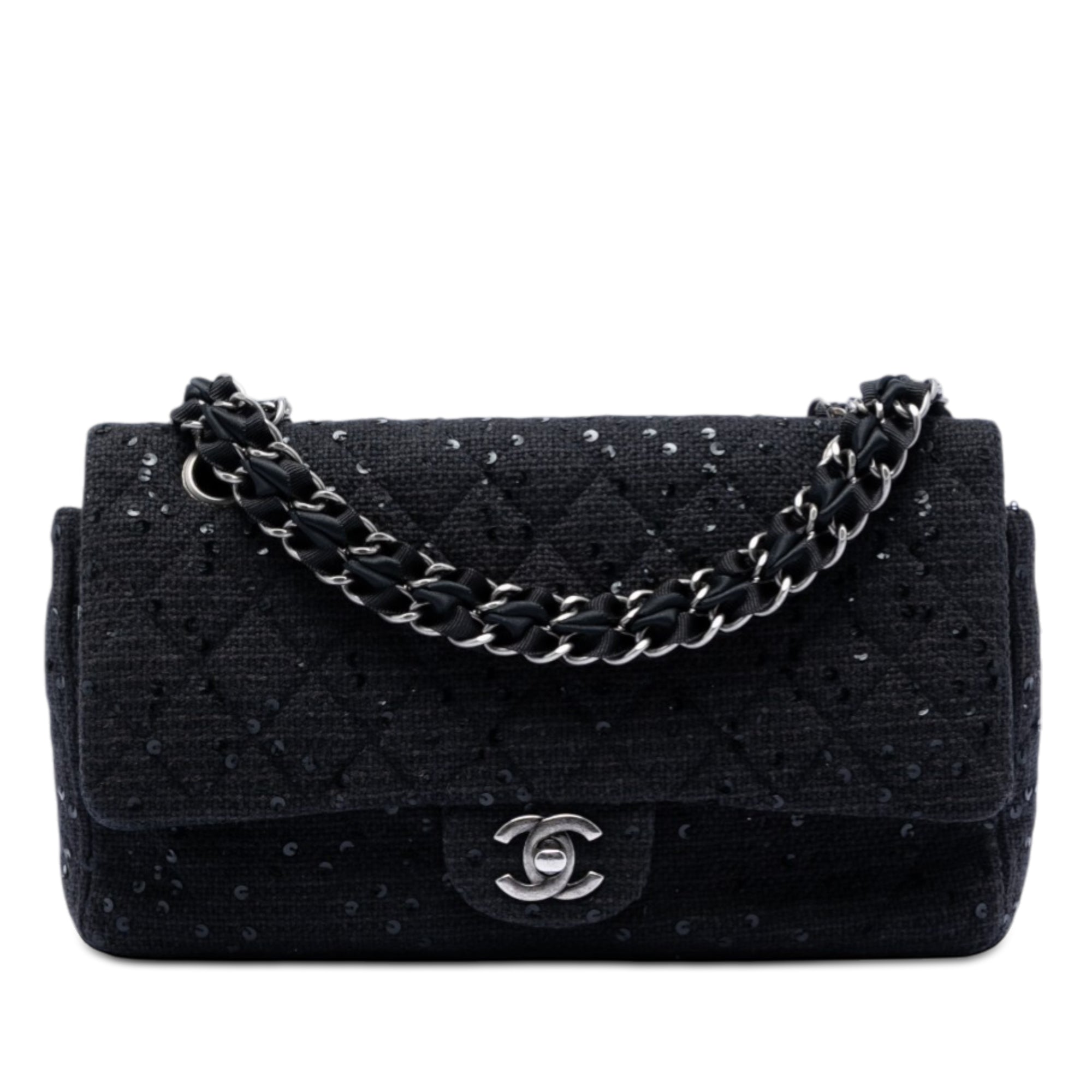 Chanel Medium Classic Tweed Sequin Double Flap - image 1
